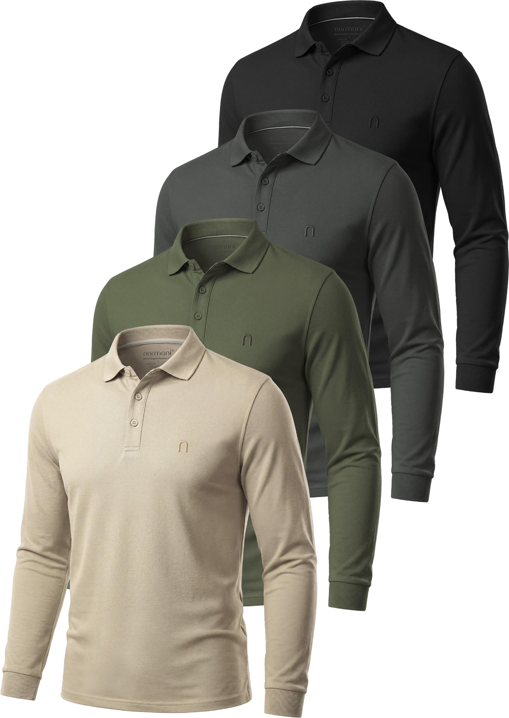 normani Langarmshirt 4er Set Herren Langarm Poloshirt Lyroe Longsleeve Poloshirt 4er Pack für Männer