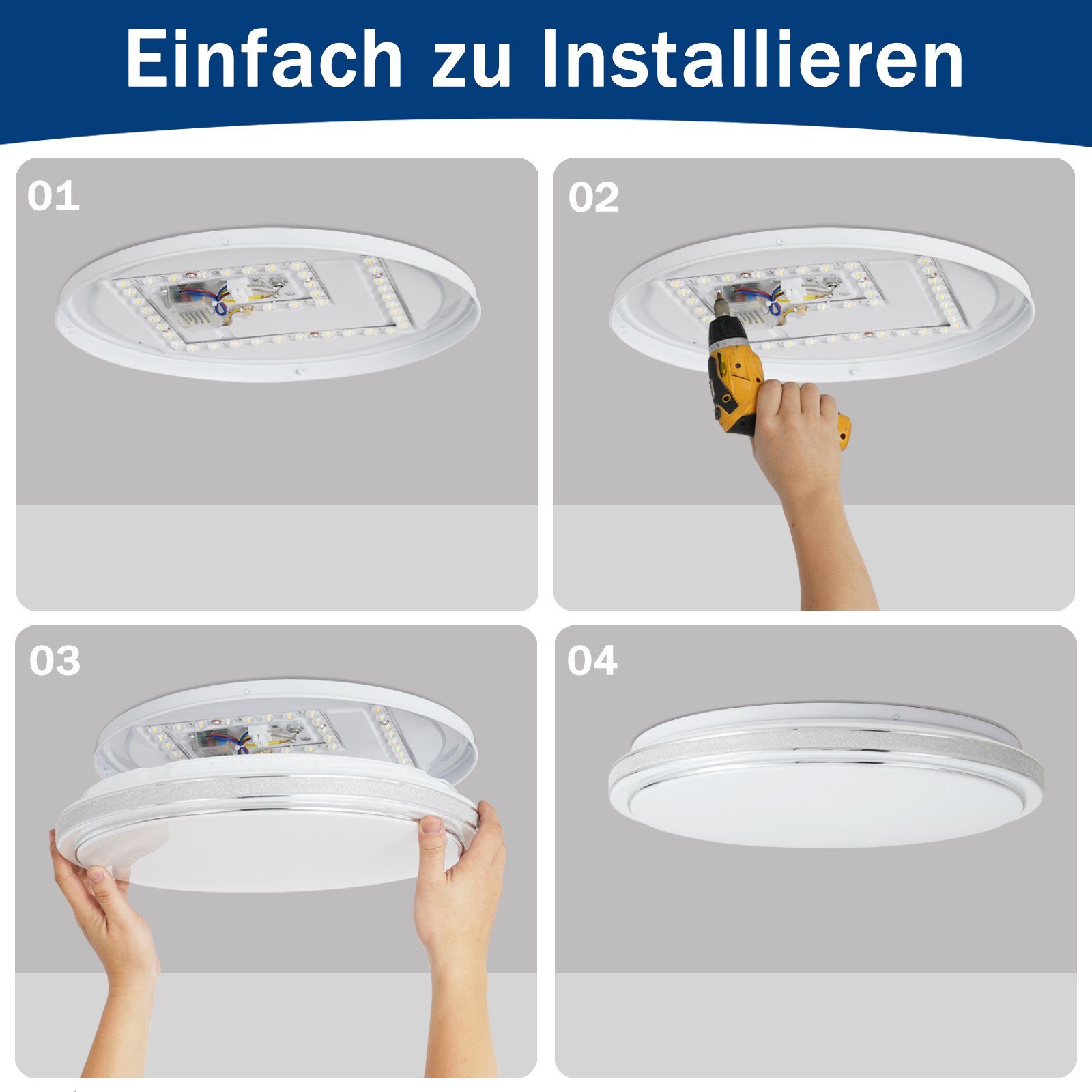 ZMH LED Deckenleuchte Wohnzimmer Deckenlampe Sternenhimmel Deckenlampe Modern Flur, LED fest integriert, 3000K – Bild 5 von 5