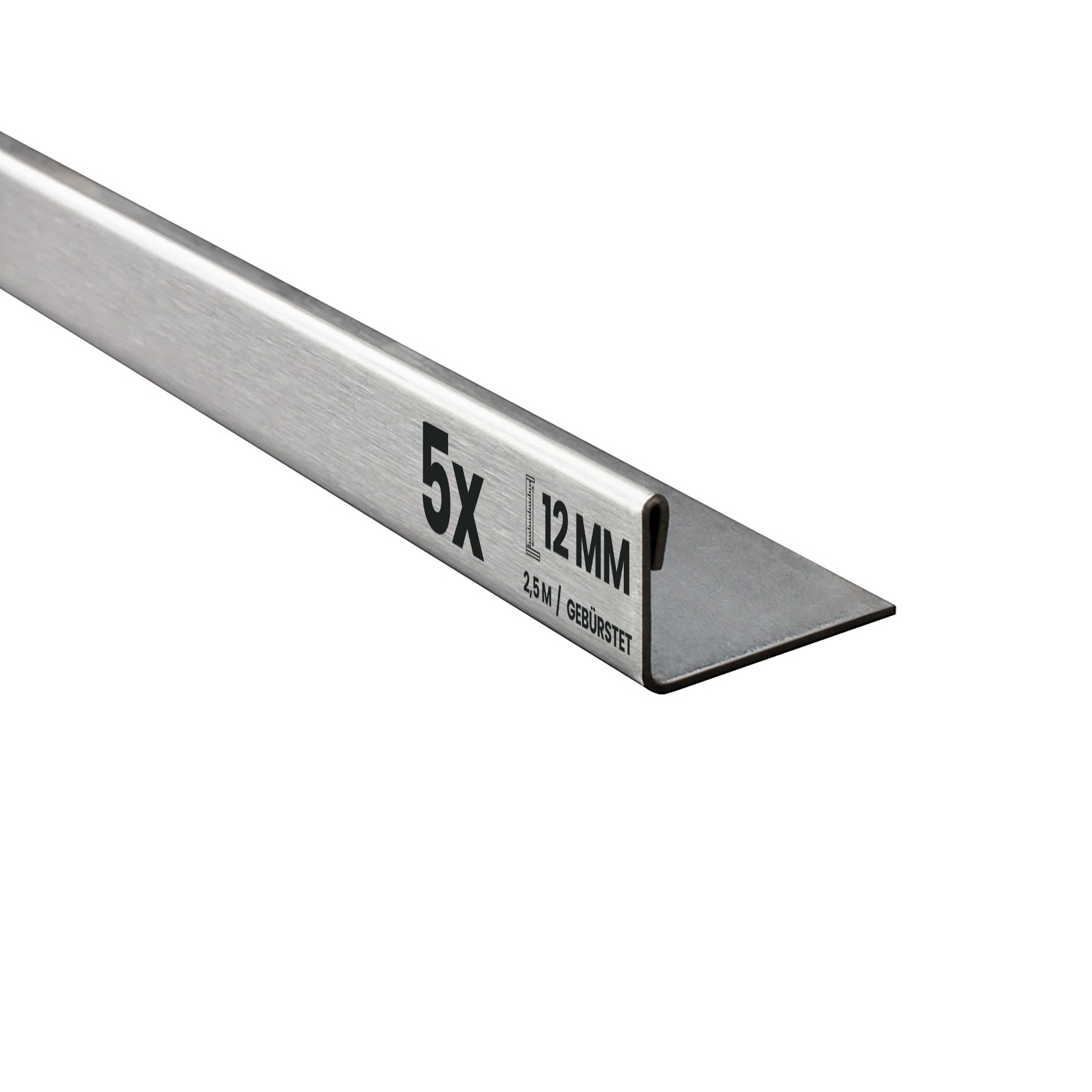 Abschlussprofil 5x L-Profil Fliesenprofil, Edelstahl, 250 cm, 12 mm, Gebürstet