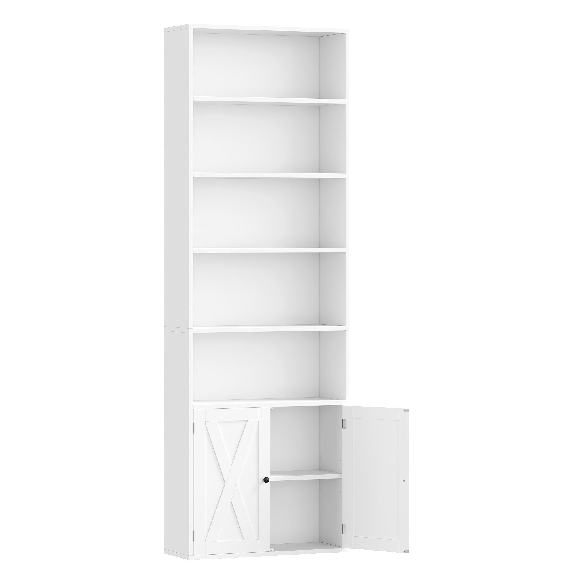 Homfa Bücherregal Standregal Büroregal Bücherschrank, mit 5 offenen Fächern und 2 Türen, verstellbares Regal, 60x23,5x209cm