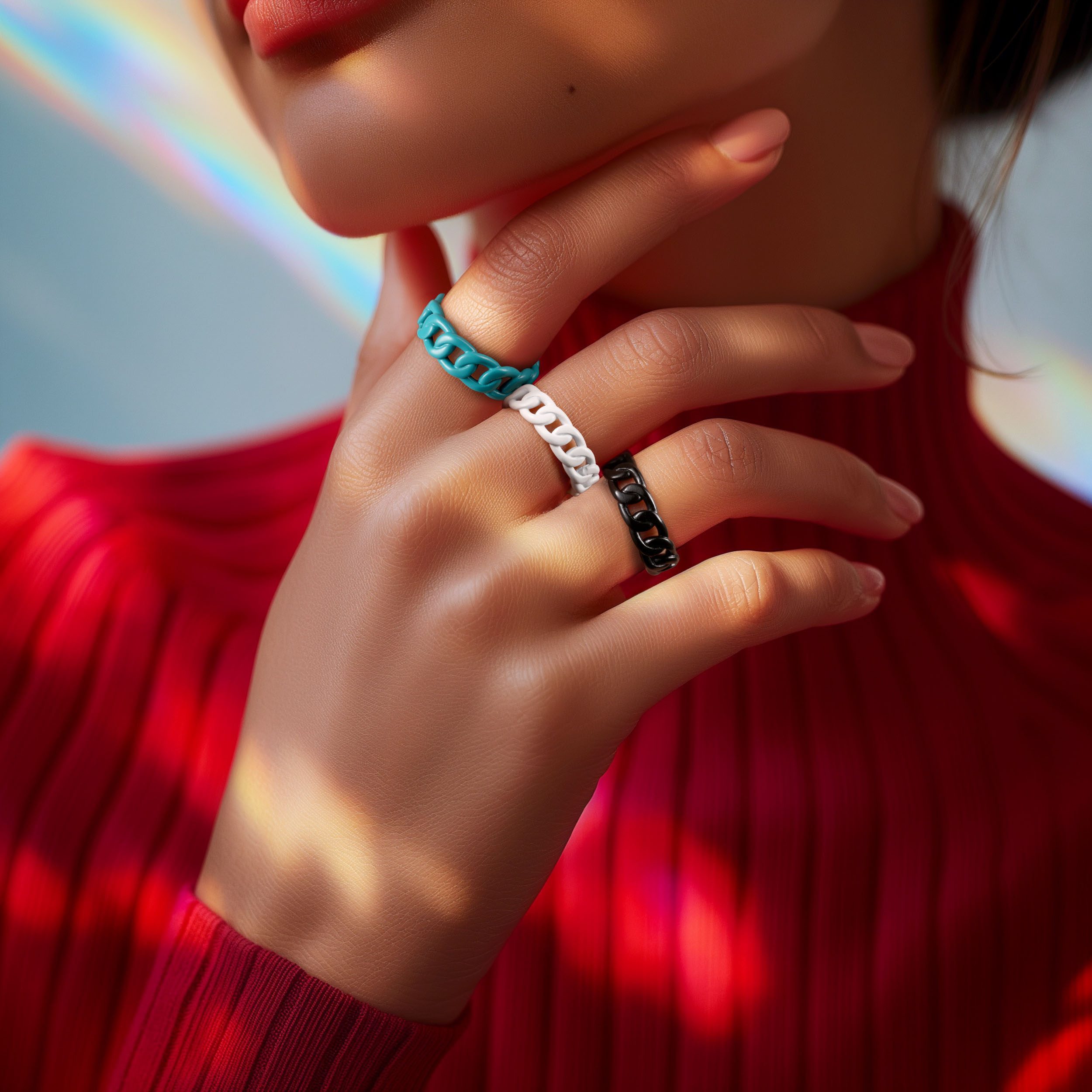 Firetti Fingerring Schmuck Geschenk Edelstahl Ring Damenring Herrenring Panzerkette Color