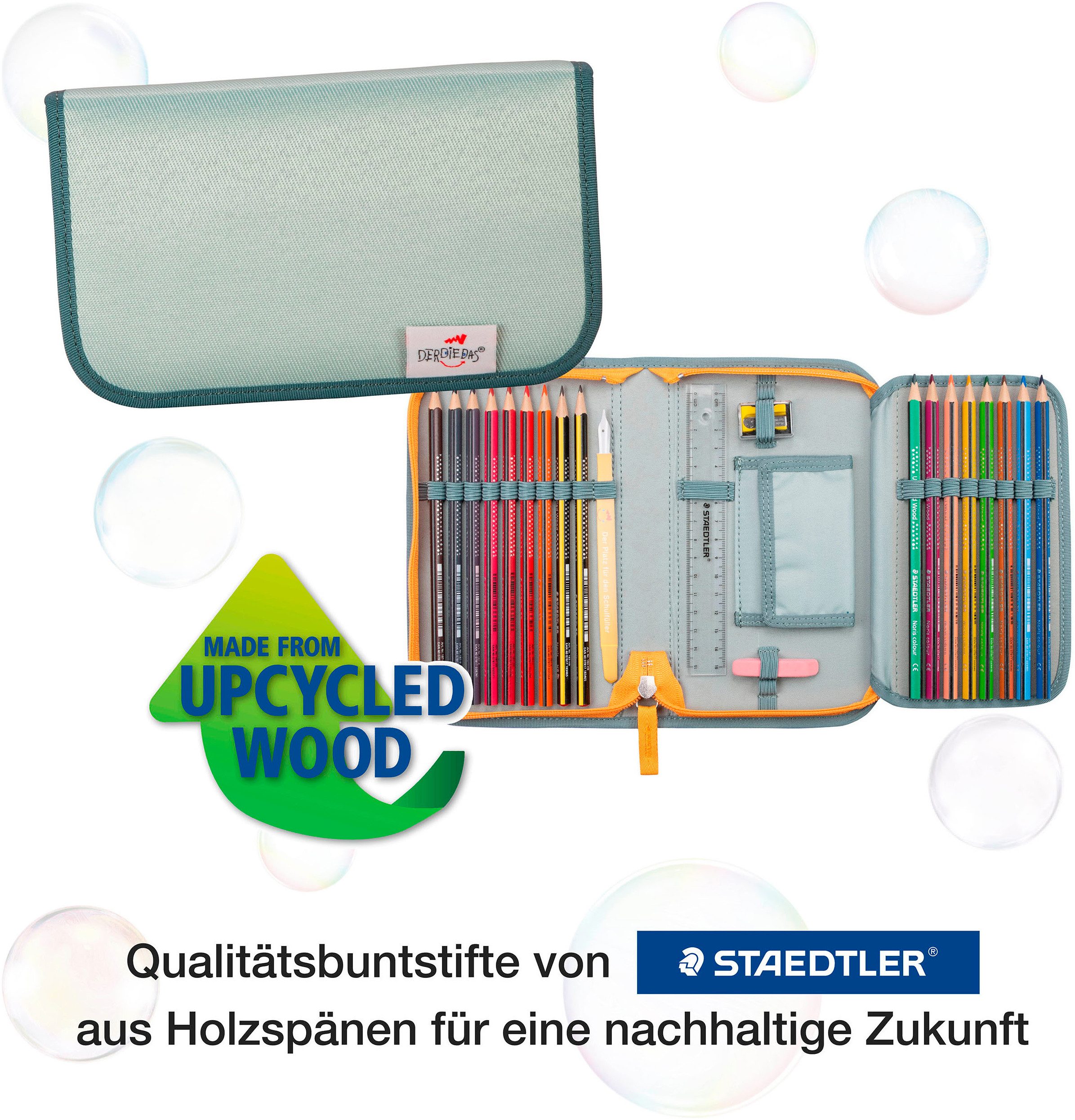 DerDieDas® Schulranzen ErgoFlex Easy Exklusiv ECO, Grey Planet (Set, 5-tlg), enthält recyceltes Material