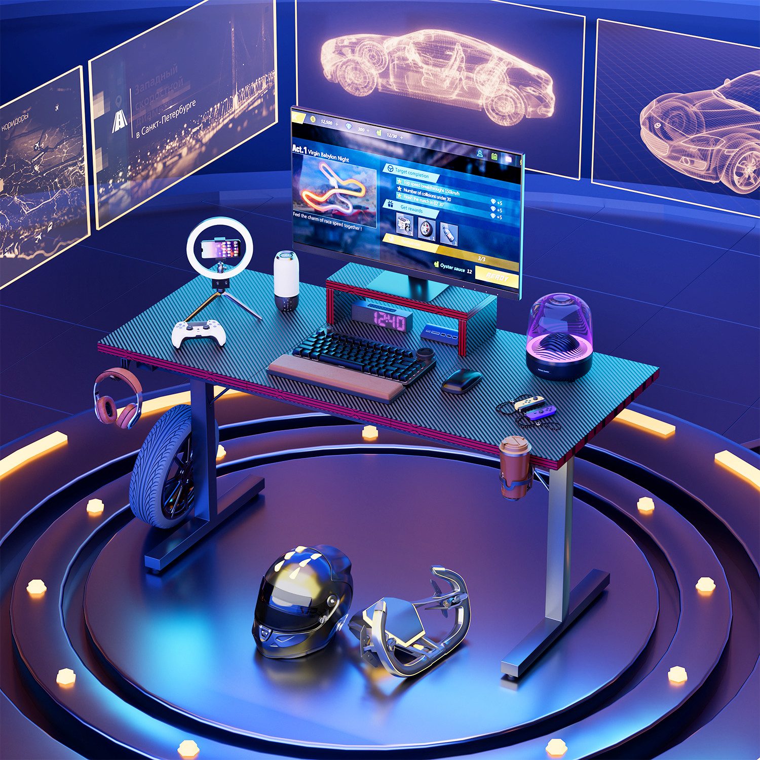 HOMALL Gamingtisch 140/160/180CM Computertisch aus Kohlefaser günstig online kaufen