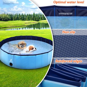 POPOLIC Rundpool Swimmingpool Planschbecken, Hundeplanschbecken Hundebad (160 * 30CM Klappbares Haustier-Duschbecken), mit Umweltfreundlichem PVC rutschfest