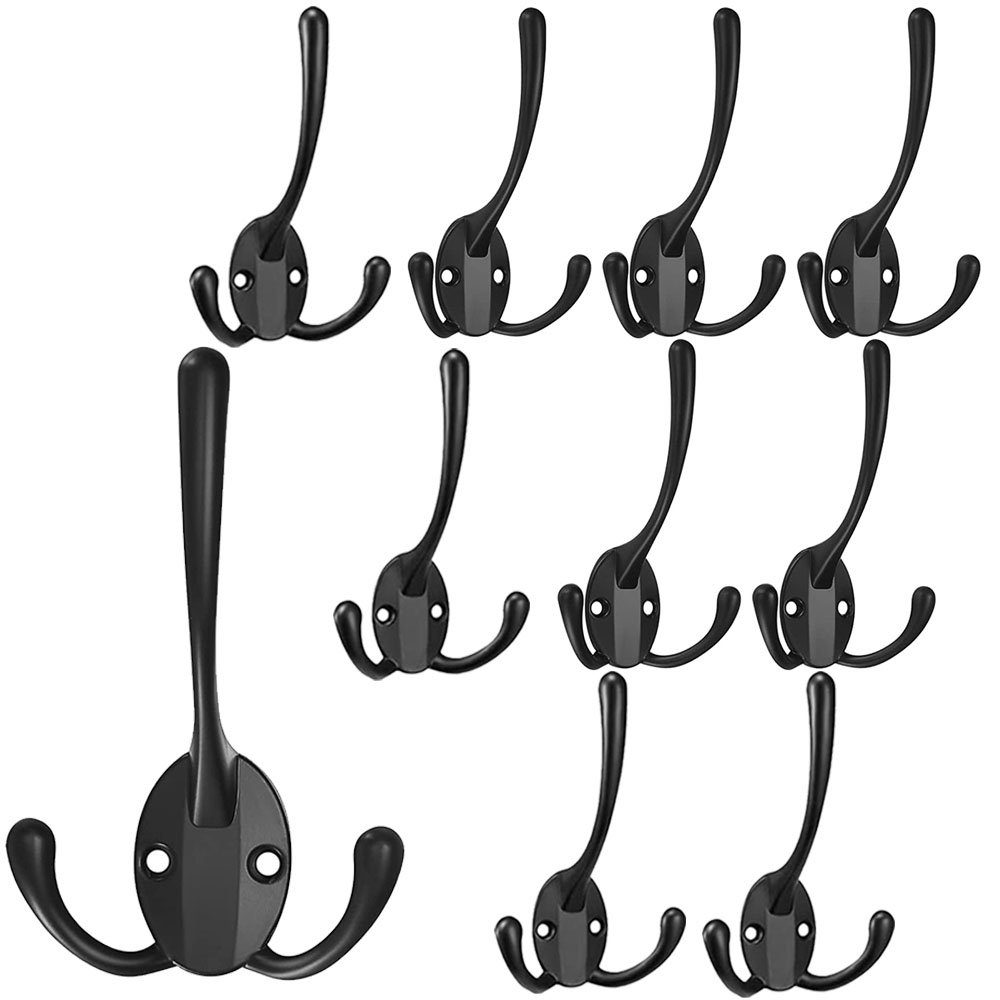 zggzerg Kleiderhaken 10 Stück Metall Garderobenhaken, Schwarz Drei Haken mi günstig online kaufen