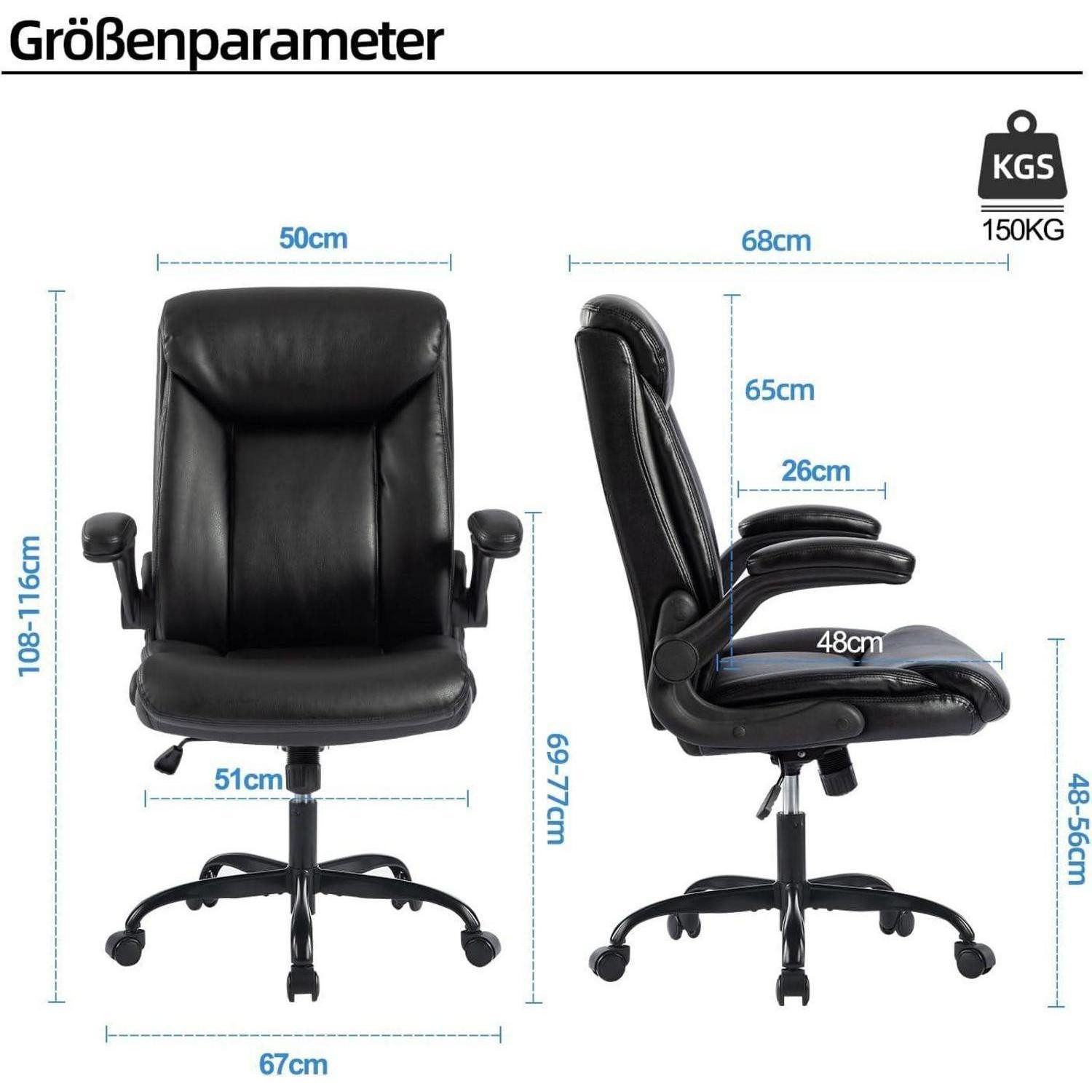 LuxusKollektion Bürostuhl Ergonomischer Bürostuhl PU Leder Schwarz höhenverstellbar mit Armlehne