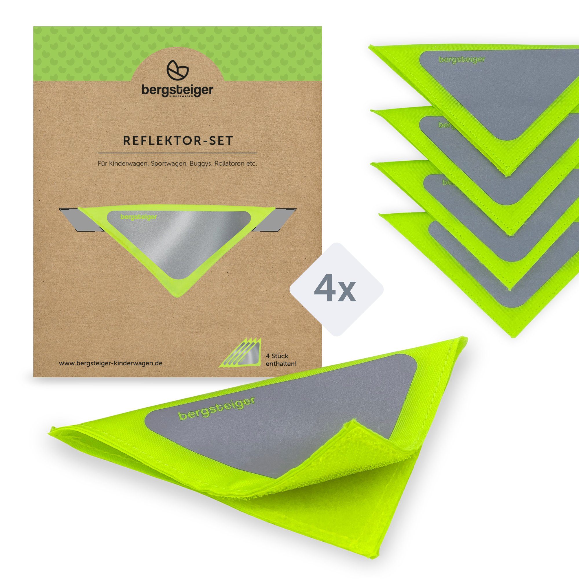 bergsteiger LED Kinderwagenlampe Kinderwagen Reflektoren Set, 4er Pack, stark reflektierend