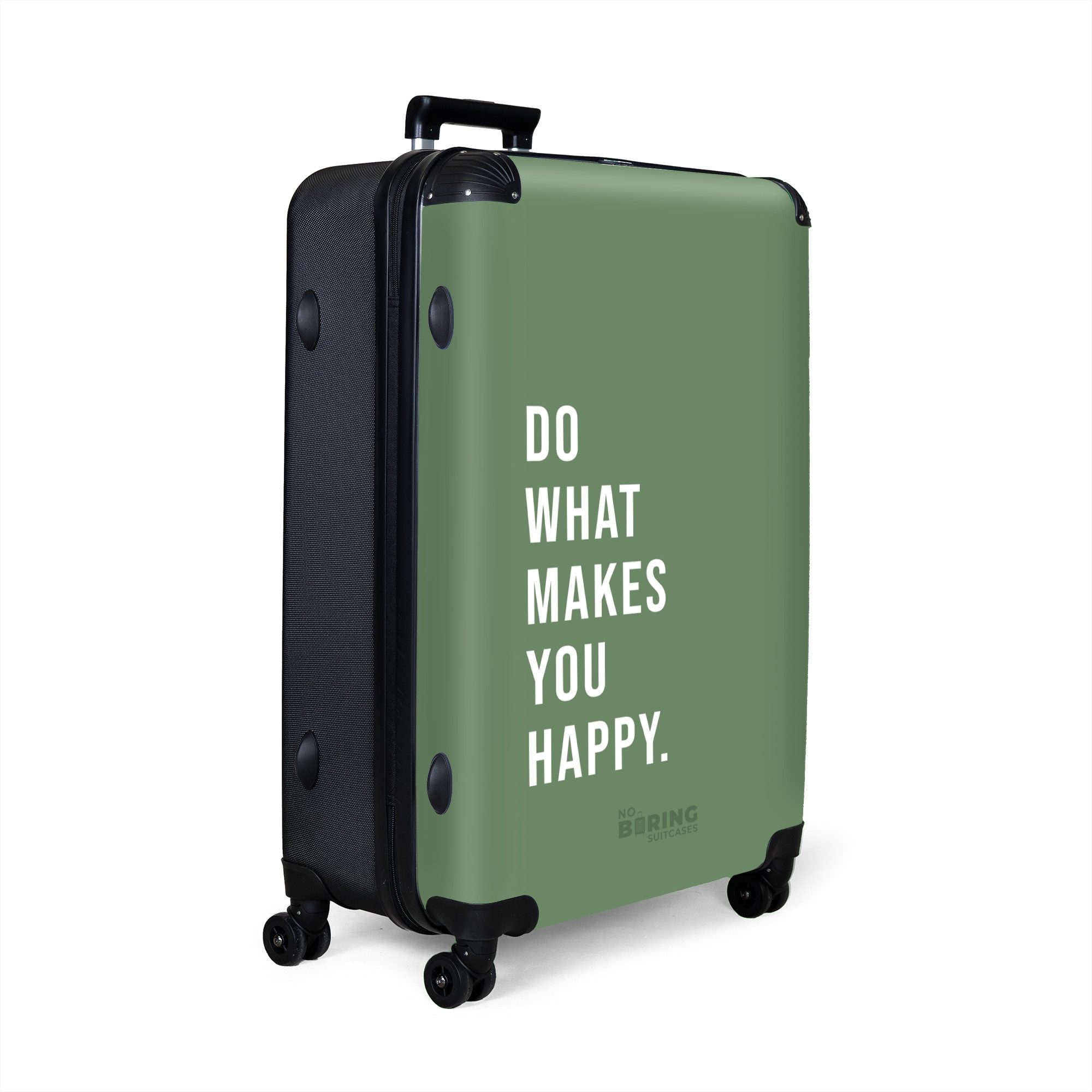 NoBoringSuitcases.com© Hartschalen-Trolley Grün mit Zitat "Tu, günstig online kaufen