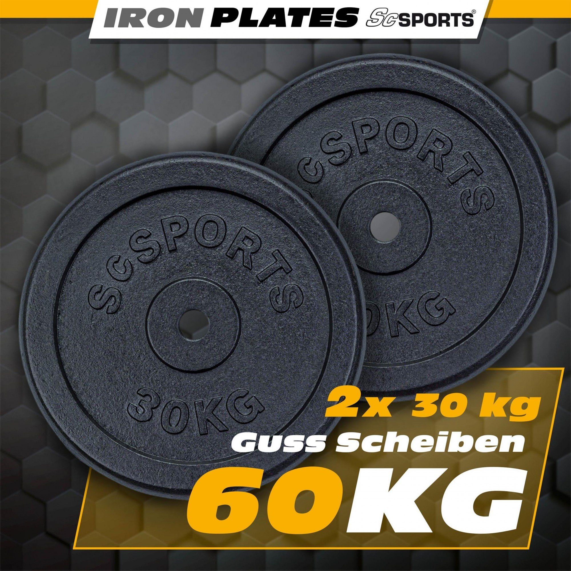 ScSPORTS® Hantelscheiben Set 60 (10000104-tlg) Gewichtsscheiben Gusseisen kg Gewichte, Ø 30mm