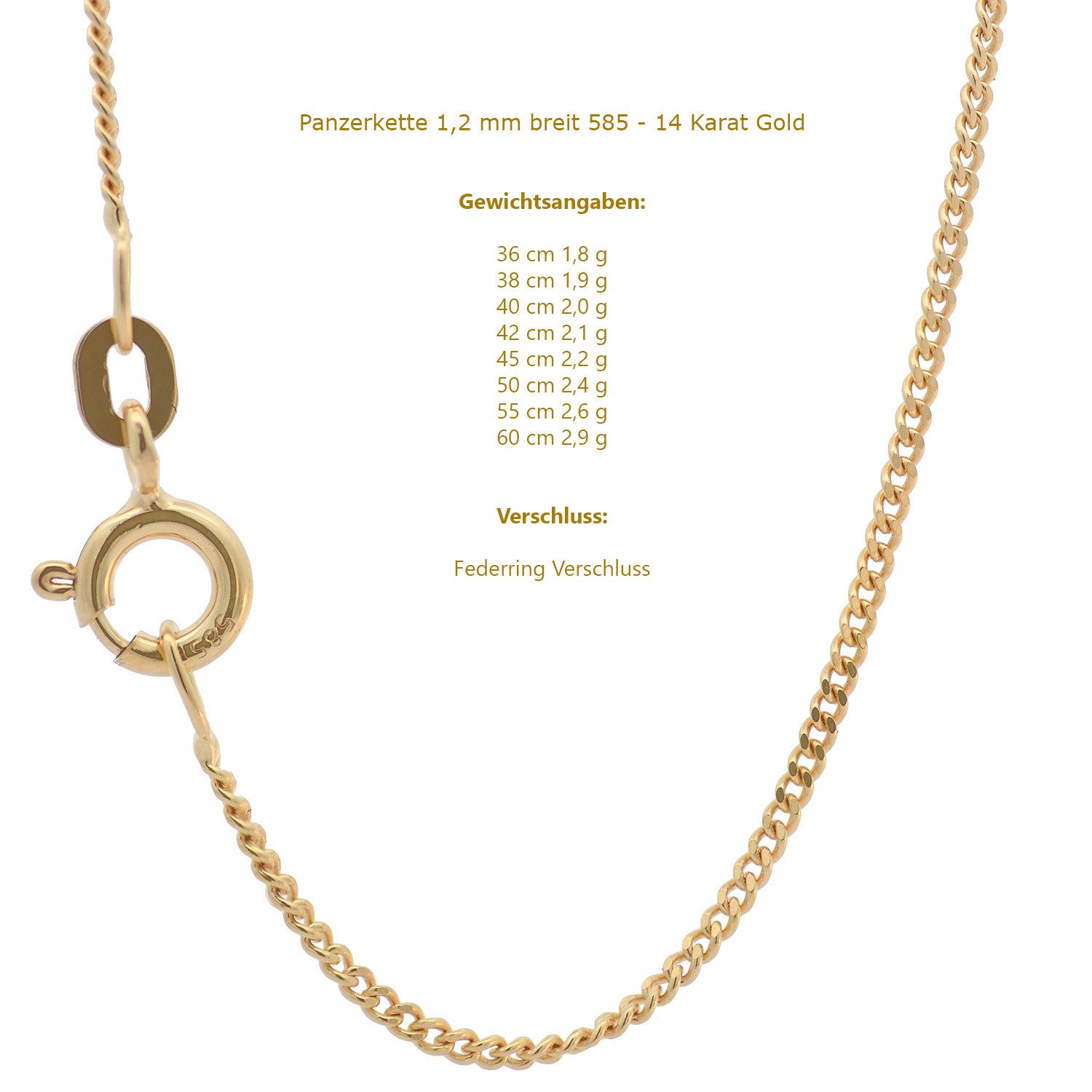 HOPLO Panzerkette Goldkette Panzerkette Länge 38cm - Breite 1,2mm - 585-14 Karat Gold – Bild 5 von 5