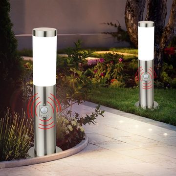 etc-shop LED Außen-Stehlampe, Leuchtmittel inklusive, Warmweiß, 2x LED Außen Bereich Steh Lampen Garten Strahler Bewegunsgmelder-