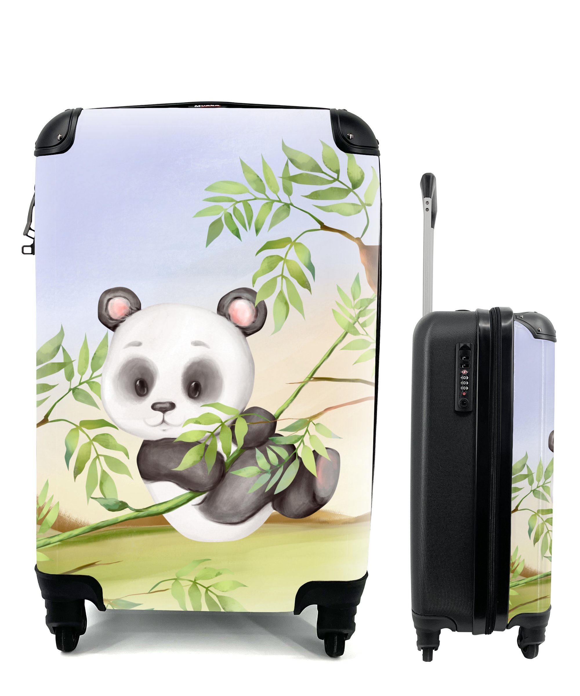 MuchoWow Handgepäckkoffer Dschungel - Panda - Tiere, 4 Rollen, Reisetasche mit rollen, Handgepäck für Ferien, Trolley, Reisekoffer