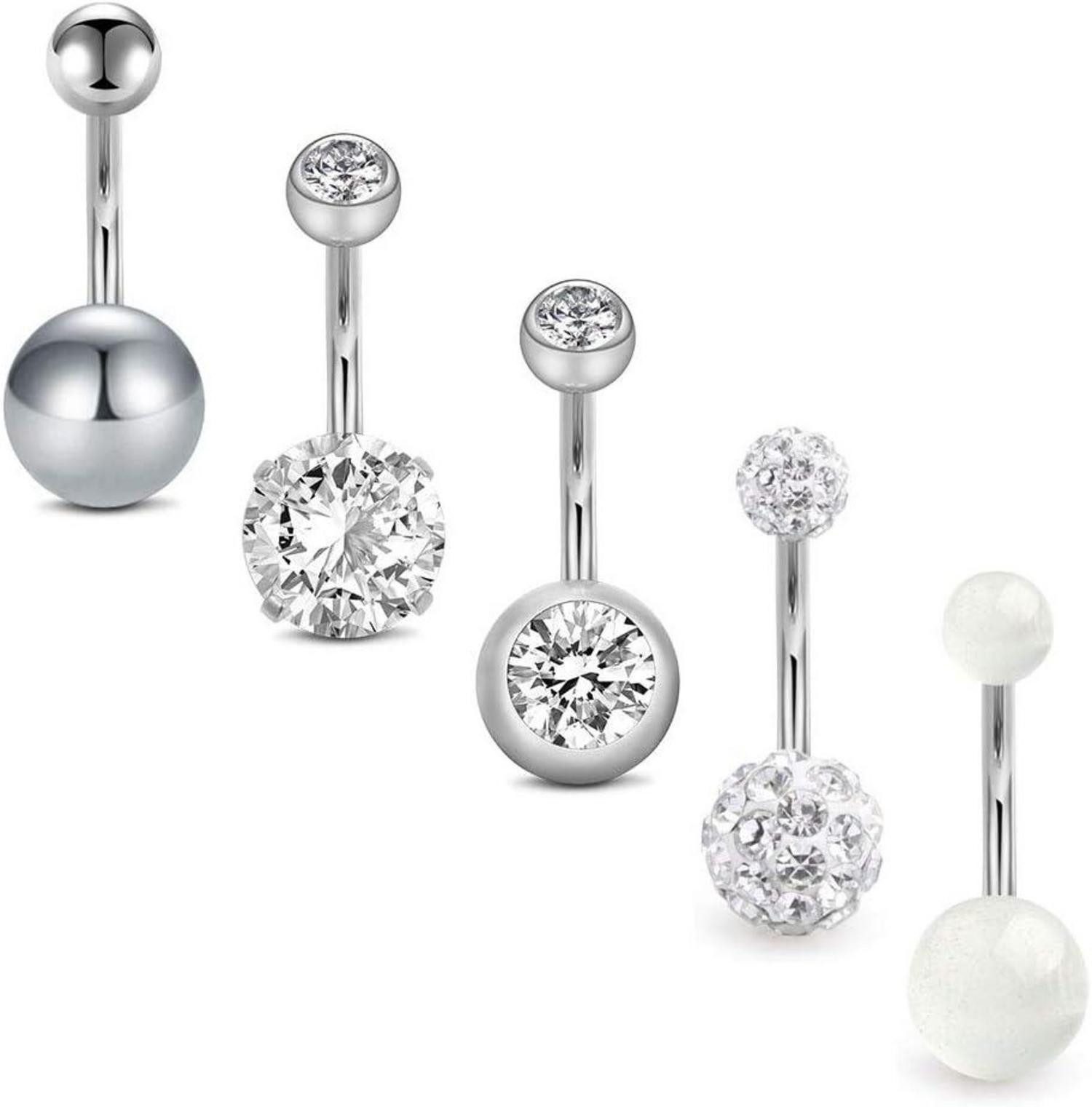 Bauchnabelpiercing Bauchnabelpiercing CZ Set 14G Chirurgenstahl Silber Rosegold