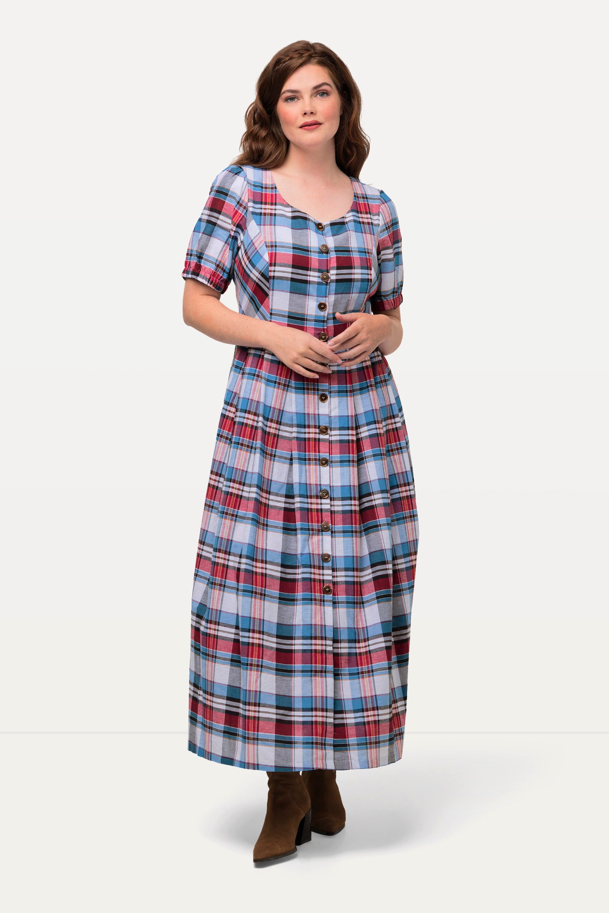 Ulla Popken Dirndl Karokleid Leinenmix Rundhals günstig online kaufen