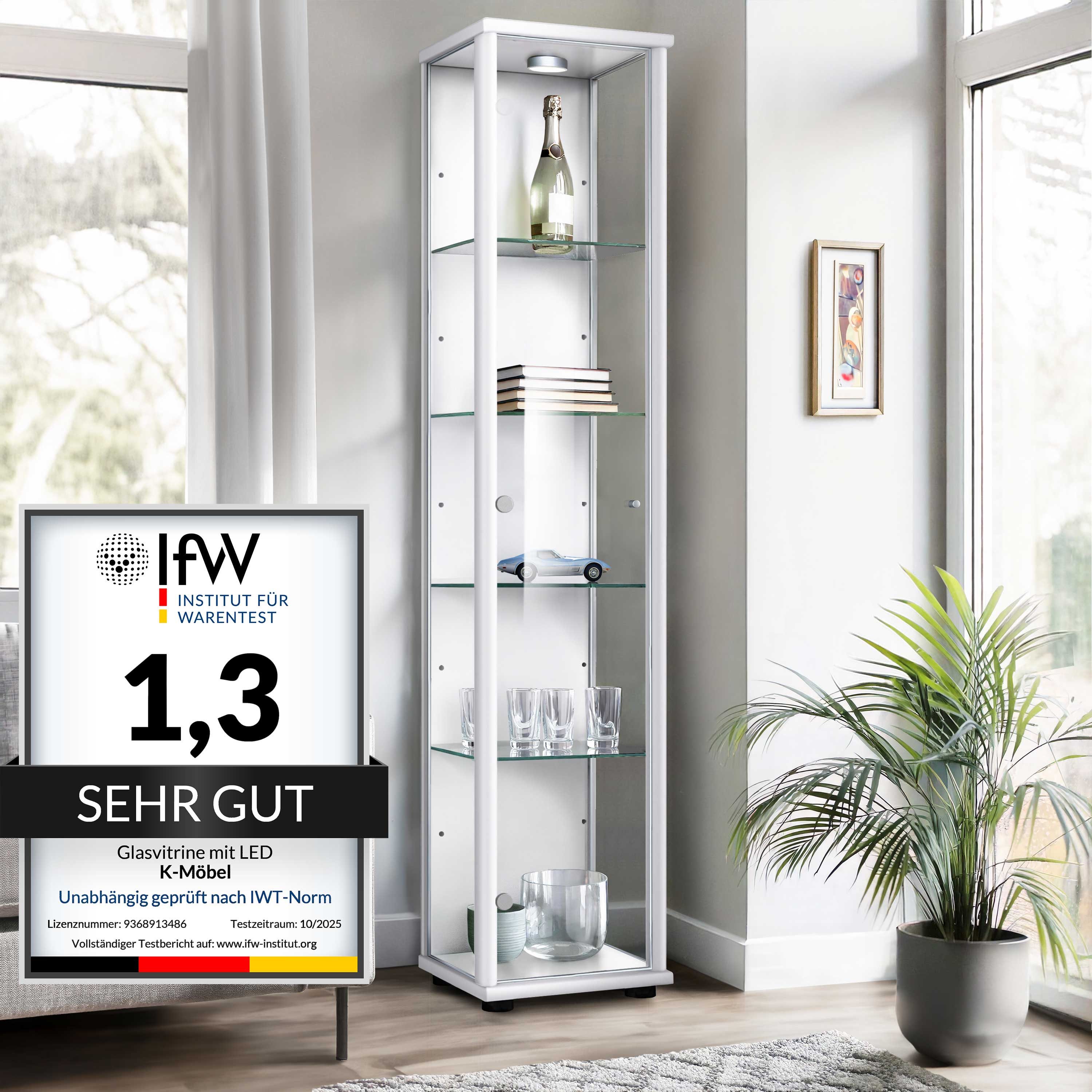 K-Möbel Glasvitrine C1014 (Glasvitrine (176x37x33 cm) mit 1 Glastür) Glasvitrine stehend