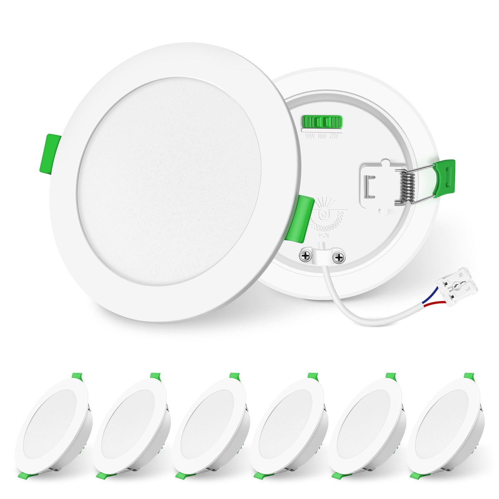 ALUSSO LED Einbauleuchte 6er-Set, Einbau-Spots, 3CCT, IP44, E-Klasse, dimmbar, 8W, 850lm, Weiß