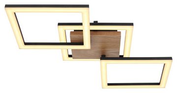 Globo LED Deckenleuchte KERRY, 3-flammig, 66 x 31 cm, Braun, Schwarz, äußere Lampenschirme drehbar, LED fest integriert, Warmweiß, LED Deckenlampe, Holz, Metall