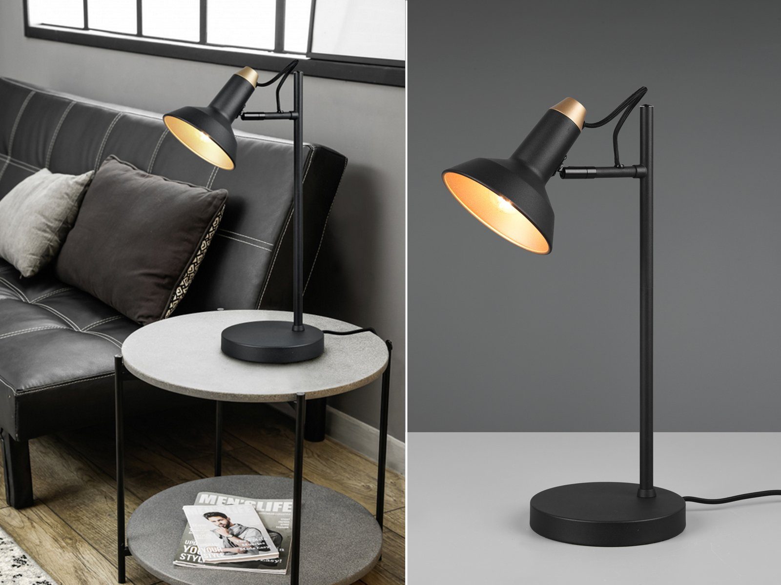 meineWunschleuchte LED Nachttischlampe, Industrial Style, große Tisch