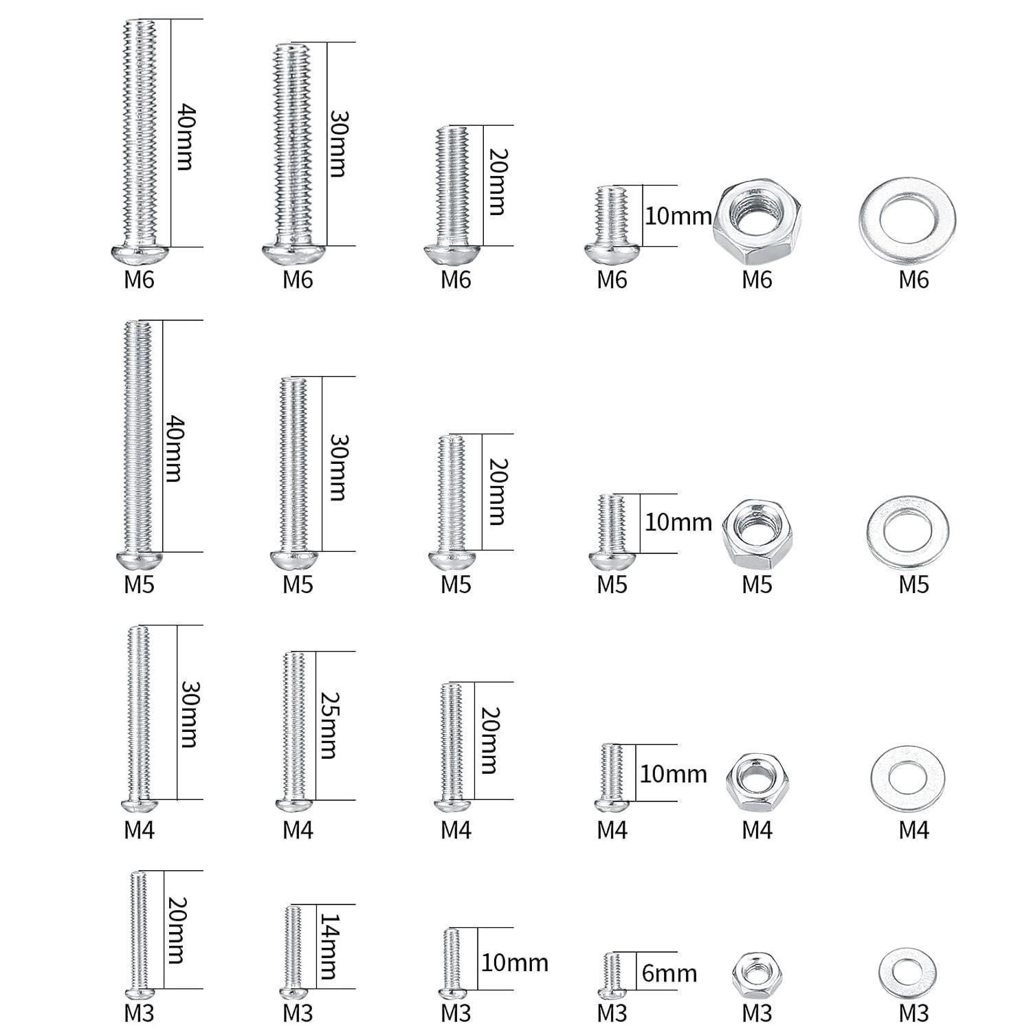 LuxusKollektion Schrauben-Set Schraubenset M3-M6 Linsenkopf mit Muttern Scheiben