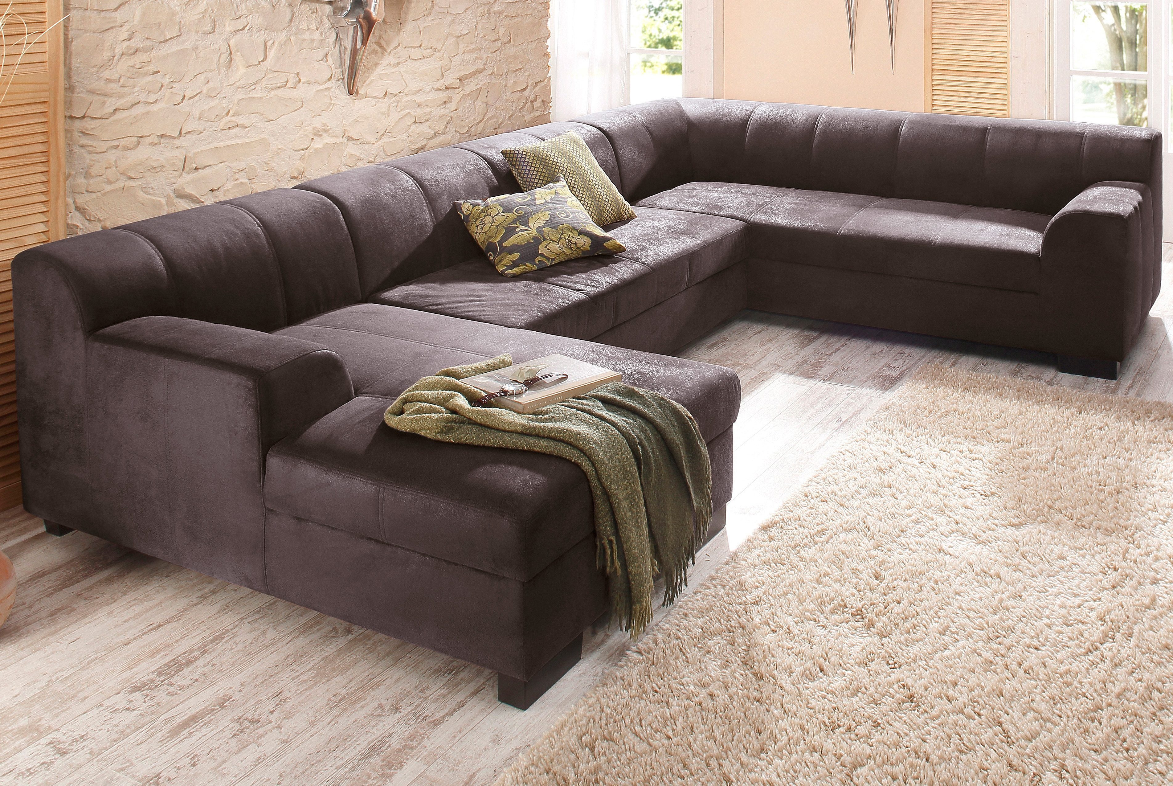 Home affaire Wohnlandschaft Falk klare Linien, zeitlos und komfortabel, U-Form, mit Federkern und wahlweise mit Bettfunktion