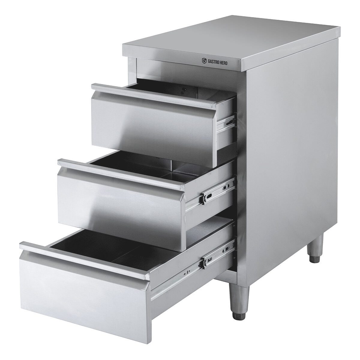 GastroHero Hochschrank Edelstahl Schubladenschrank 400x600 mm 3 Schubladen