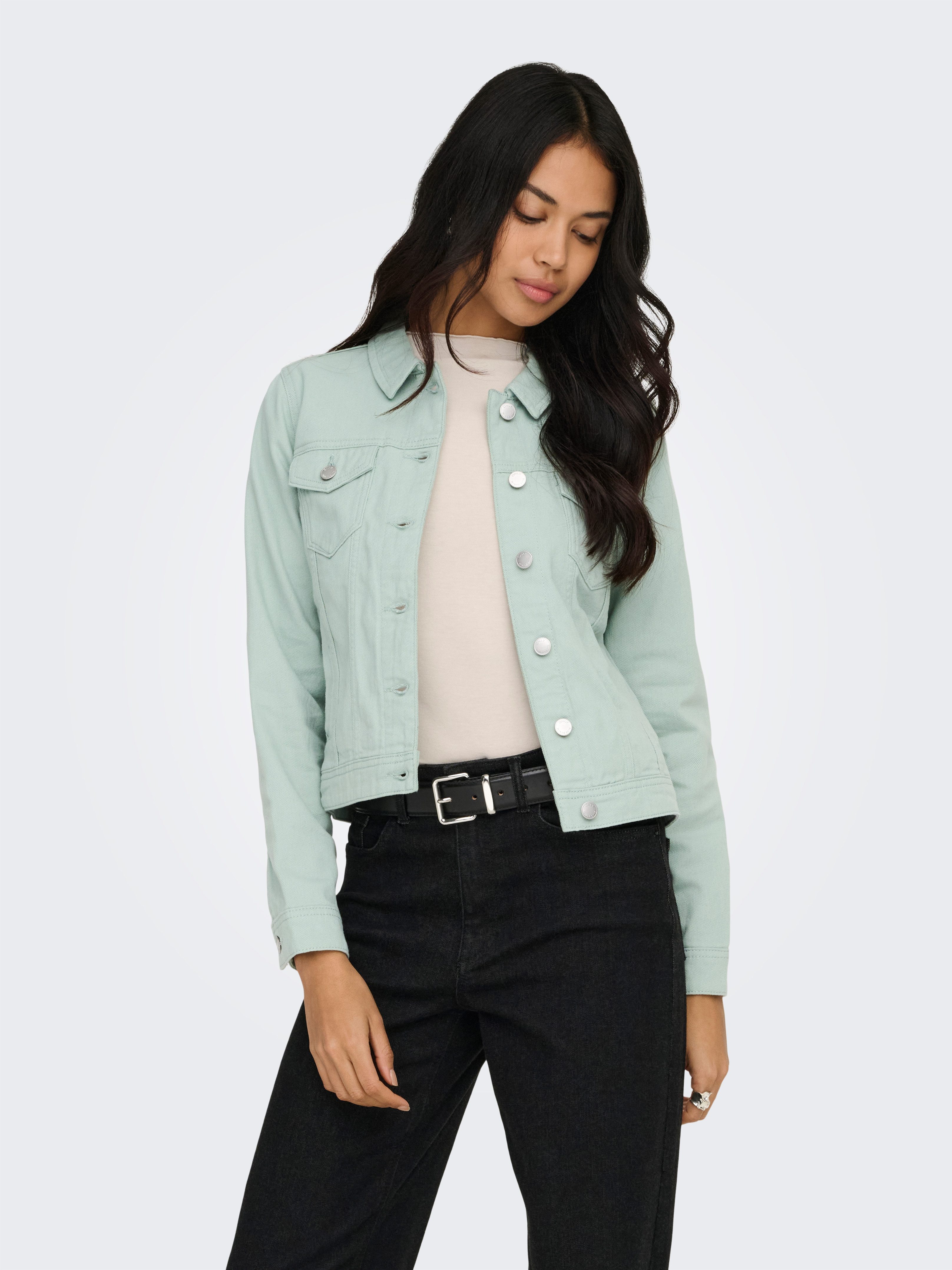 ONLY Jeansjacke ONLTIA L/S COLORED JACKET PNT RP mit durchgehender Knopfleiste