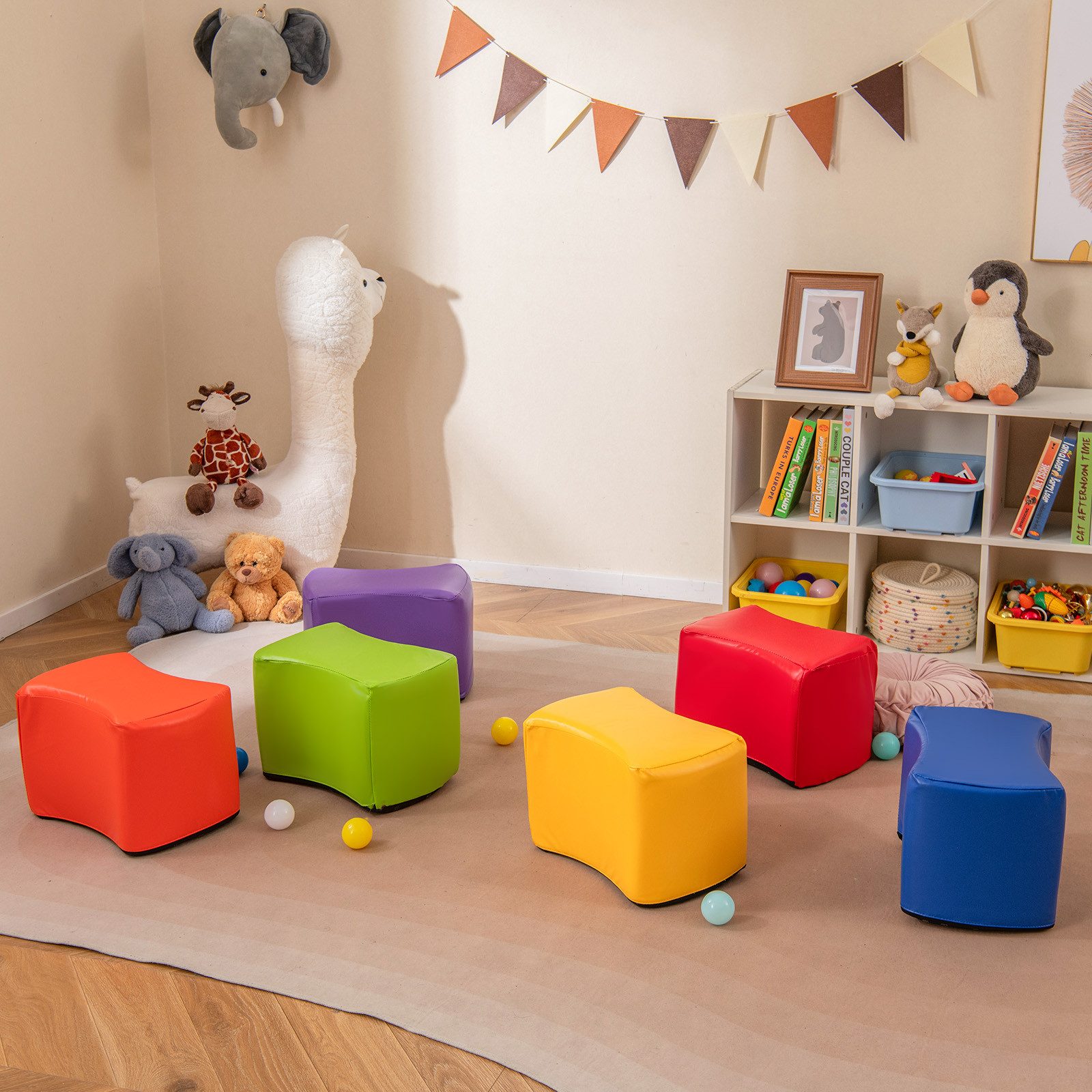 COSTWAY Kindersitzgruppe, (6-tlg), Modulare Hocker mit abnehmbarem Bezug