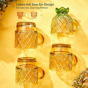 HomeGuru Glas Glas-Set, stapelbar, Wasserglas, Saftglas, Ananasform,kreativ,Geschenk