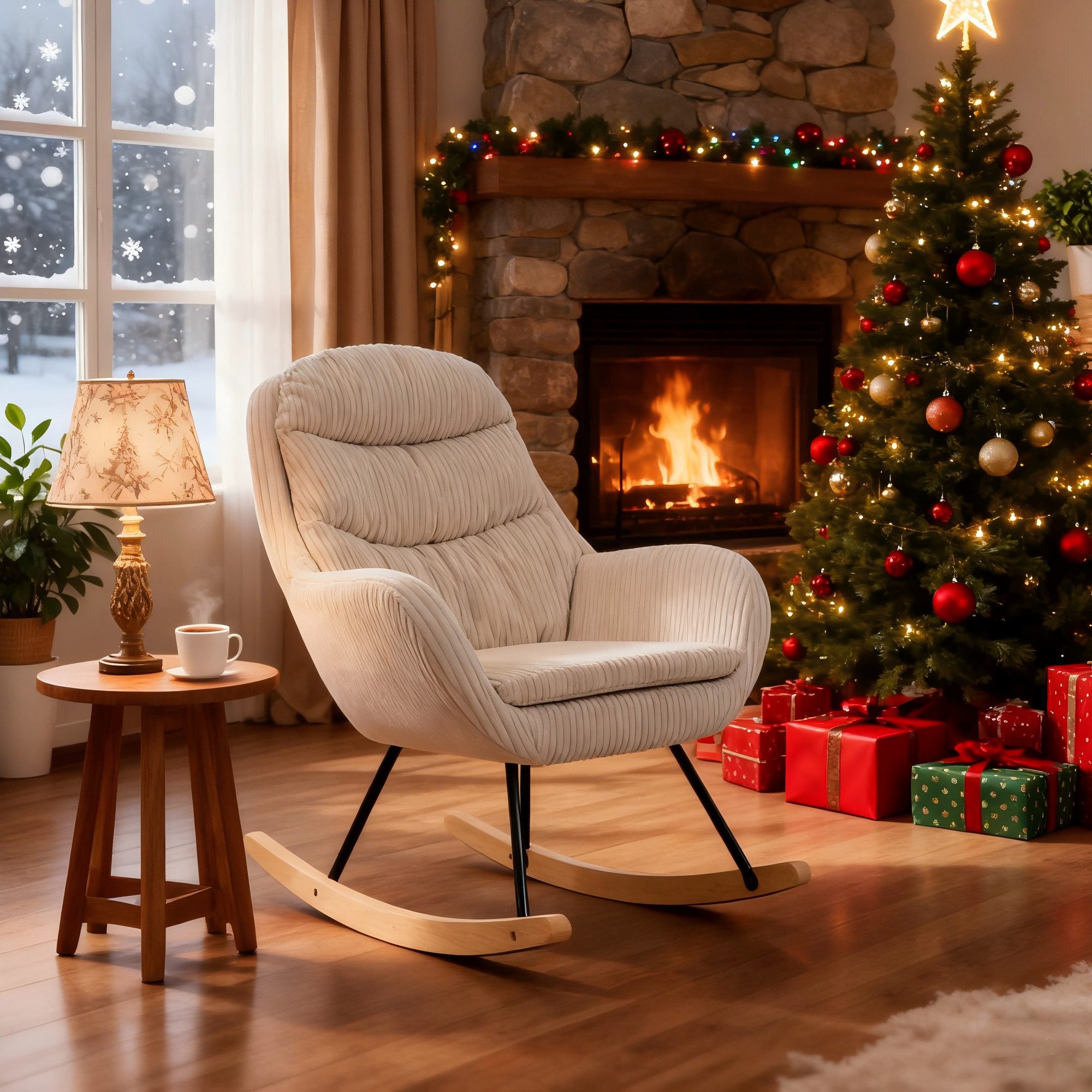 HAUSS SPOLE Schaukelstuhl Relaxsessel Polstersessel mit Taschenfederkern, Cordstoff,Metallrahmen