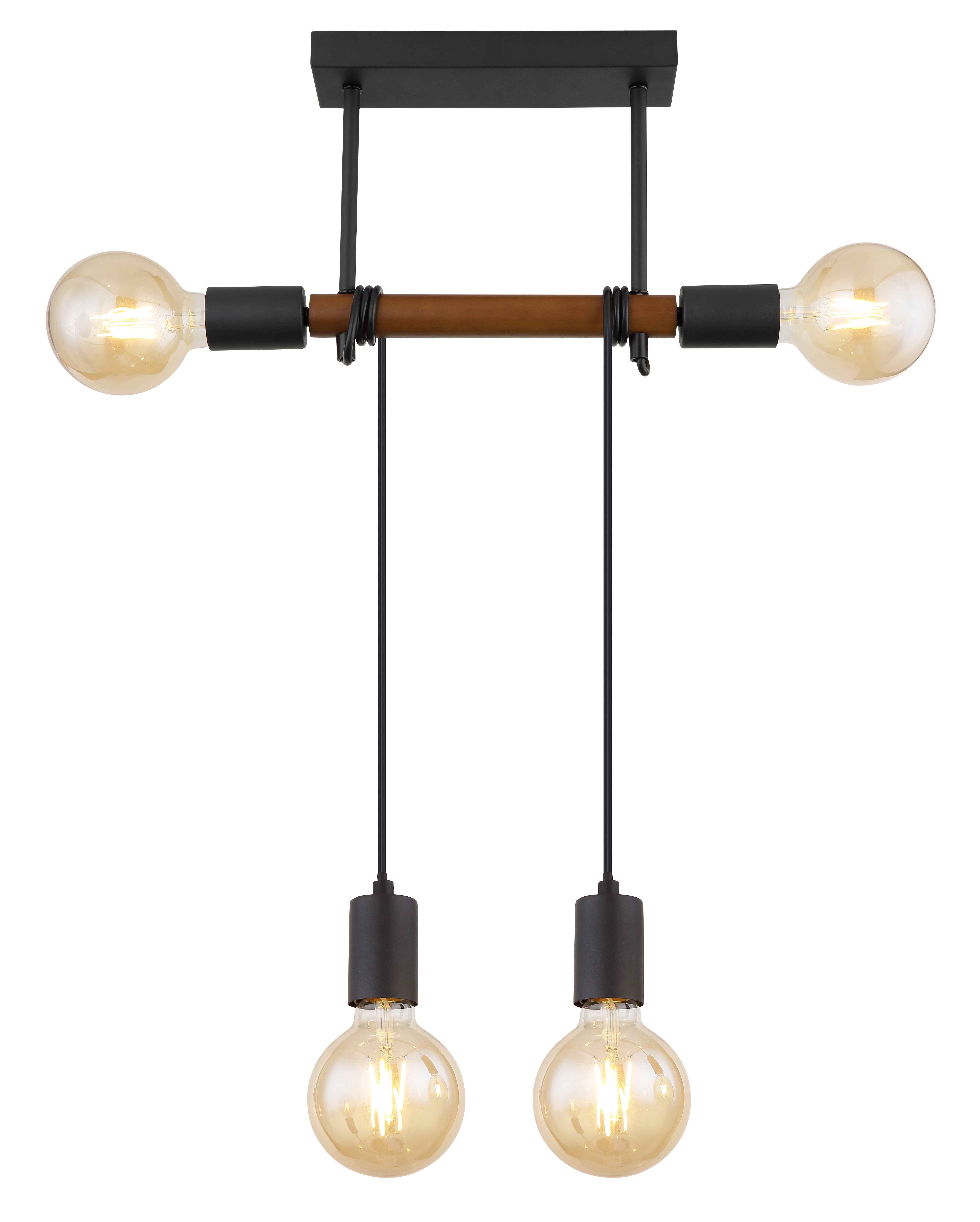 GLOBO LIGHTING Deckenleuchte HEINRICH, Leuchtmittel wechselbar, Schlichte Deckenleuchte schwarz matt mit Holz braun, Kabel