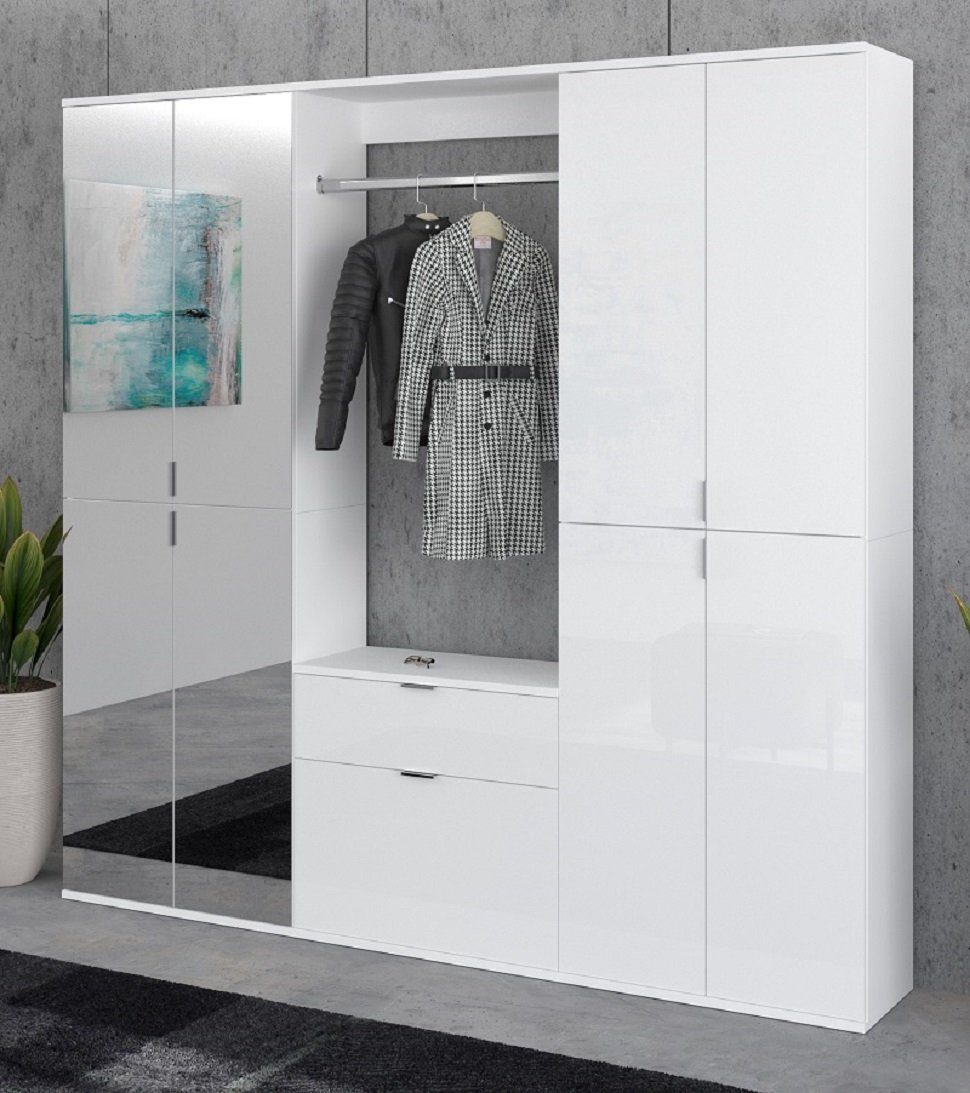 xonox.home Garderoben-Set Garderoben Set Projekt X 1, weiß Hochglanz /  Spiegeltüren, 3-teilig, (3-St), FSC®-zertifiziertem Holzwerkstoff