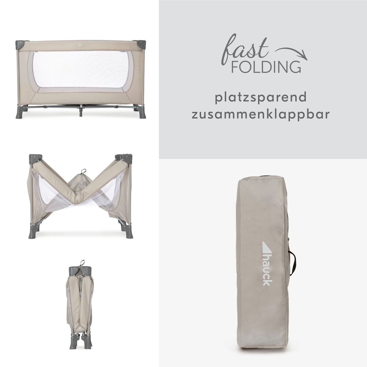Hauck Baby-Reisebett Dream N Play - Beige, Kinder Babyreisebett mit Matratze, Insektenschutz & Tasche - faltbar – Bild 5 von 5