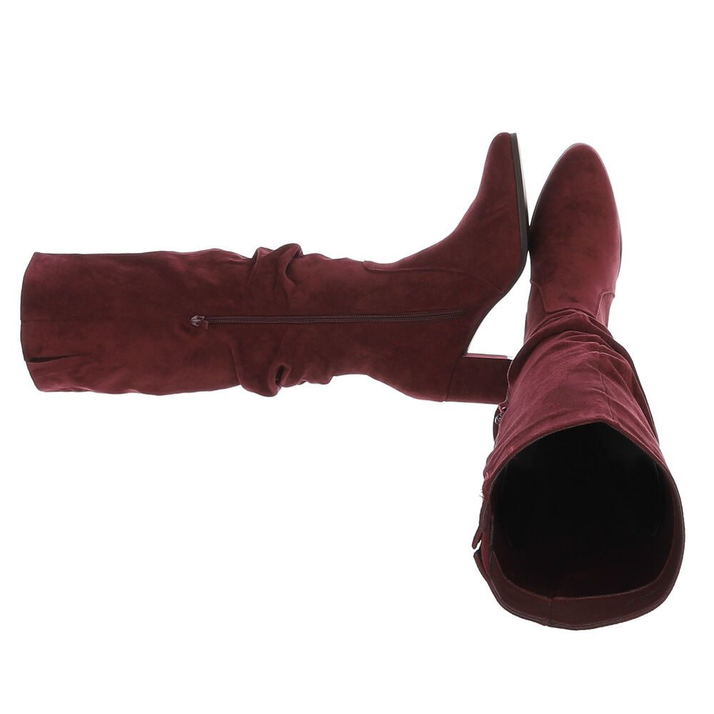 Ital-Design Damen Loafer mit Zierkette und Schlupfeinstieg Stiefel (92078746) Blockabsatz Stiefel in Weinrot