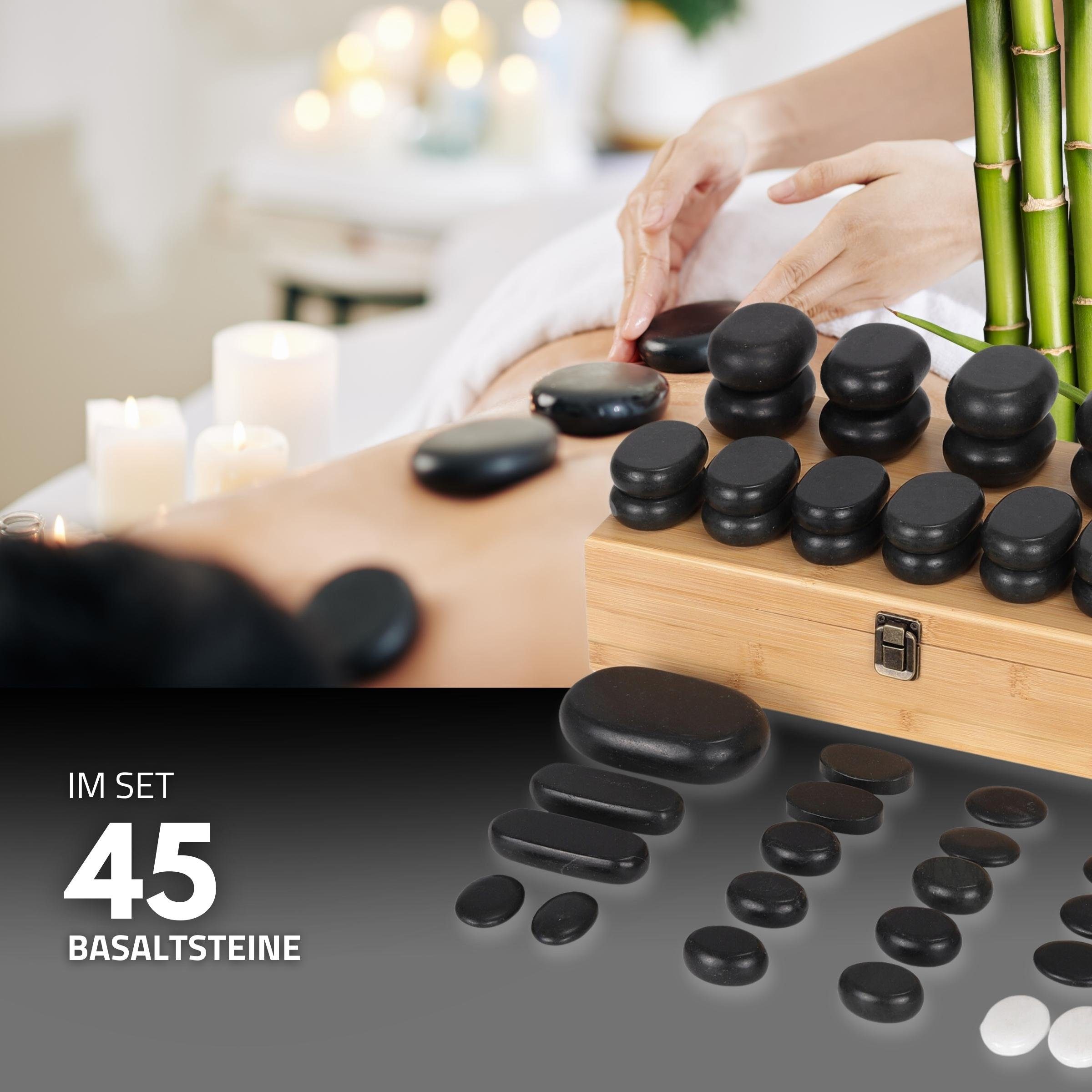 Habys Massageliege Habys Hot Stone Massagestein - Set 45 - teilig, aus Basalt, mit Box
