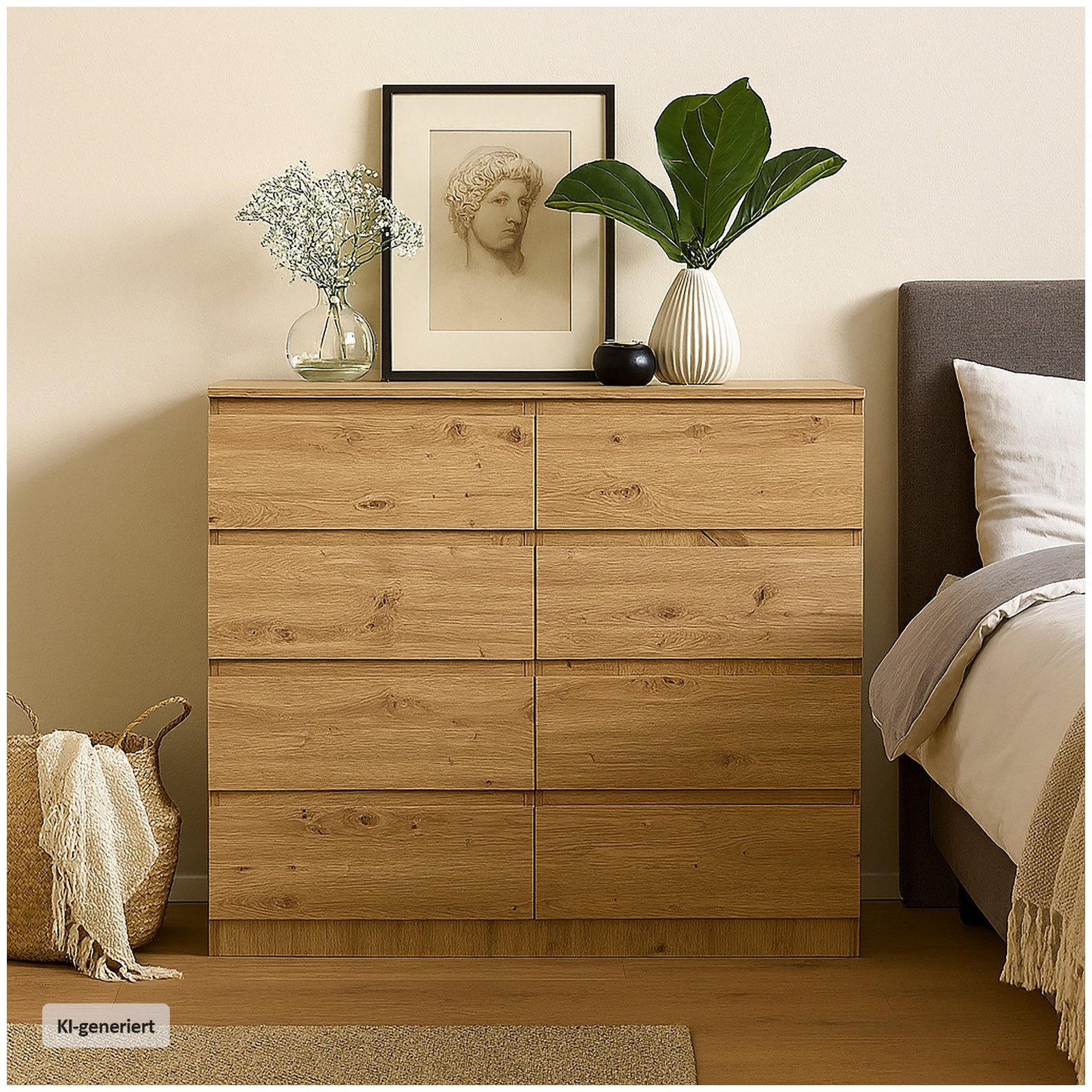 HTI-Living Kommode Kommode 8 grifflose Schubladen Thekla Artisaneiche (Stück, 1 St., 1 Kommode), Sideboard