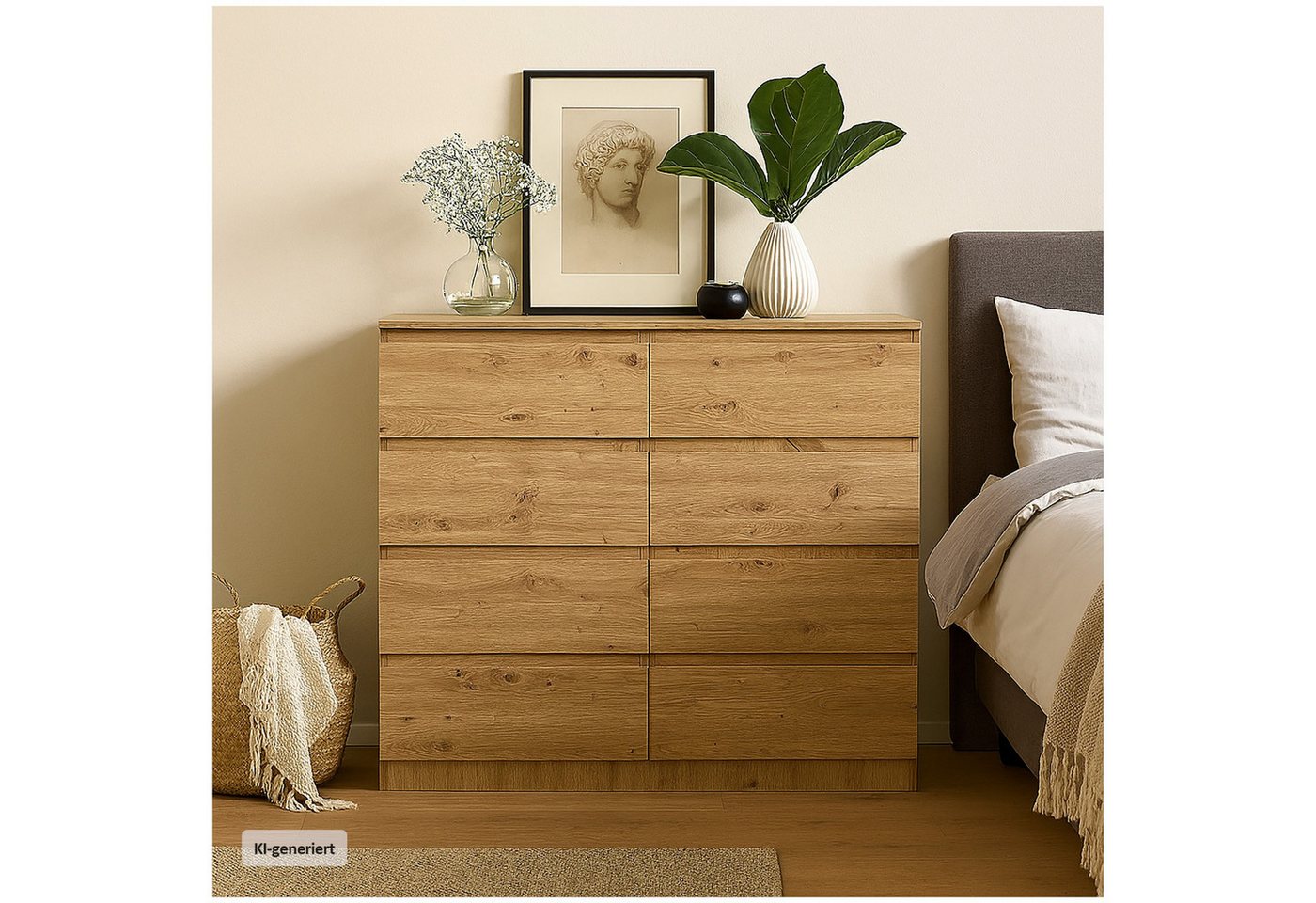 HTI-Living Kommode Kommode 8 grifflose Schubladen Thekla Artisaneiche (Stück, 1 St., 1 Kommode), Sideboard