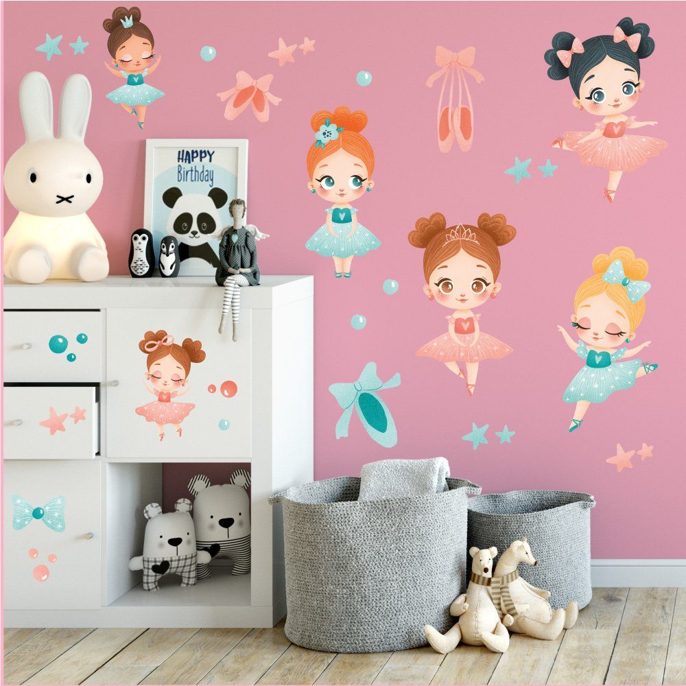 Sunnywall Wandtattoo Ballerina - Wandtattoo Kinderzimmer Baby Wandaufkleber (6 St), konturgeschnitten