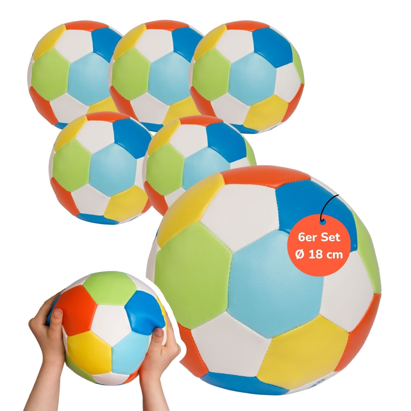 alldoro Softball 6er Set, Soft-Fußbälle bunt, Ø 18 cm, für Kinder ab 0 Jahren, 6 Kinderbälle, extra weich & leicht, Ballspiele für drinnen & draußen