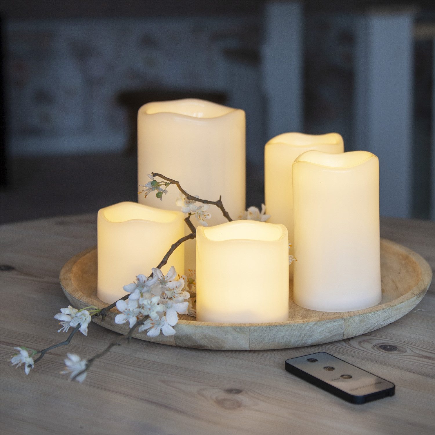 MARELIDA LED-Kerze LED Kerzenset flackernd Timer mit Fernbedienung für Außen creme 5St., LED Classic, warmweiß (2100K bis 3000K)
