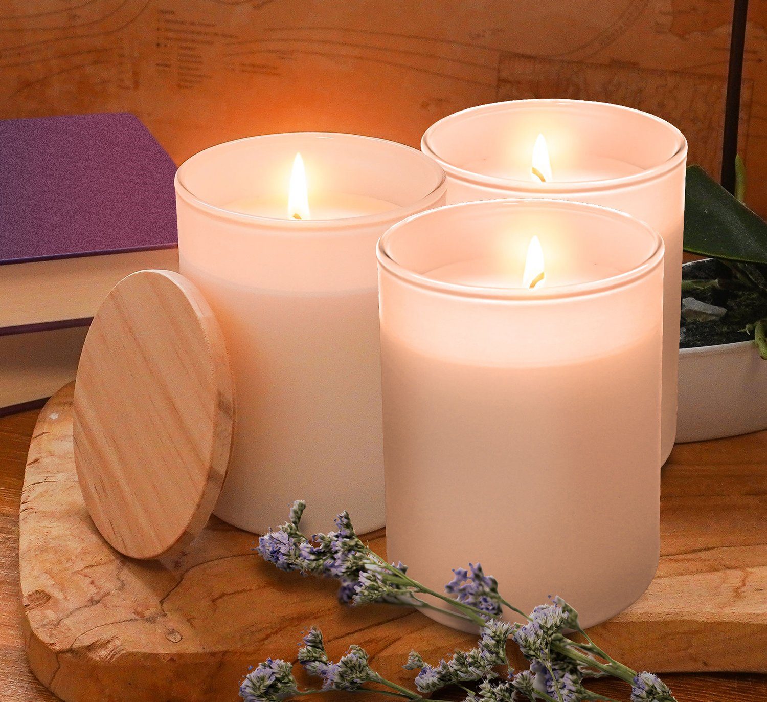 Alcube Duftkerze Lavendel & Geranium, aus 100% veganem Sojawachs -  Duftmomemte für Zuhause | LED-Kerzen