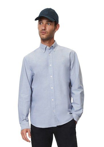 Marc O'Polo Langarmhemd Button down collar, long sleeves, round hem mit dezenter Logostickerei auf der Brust multi/cool cobalt