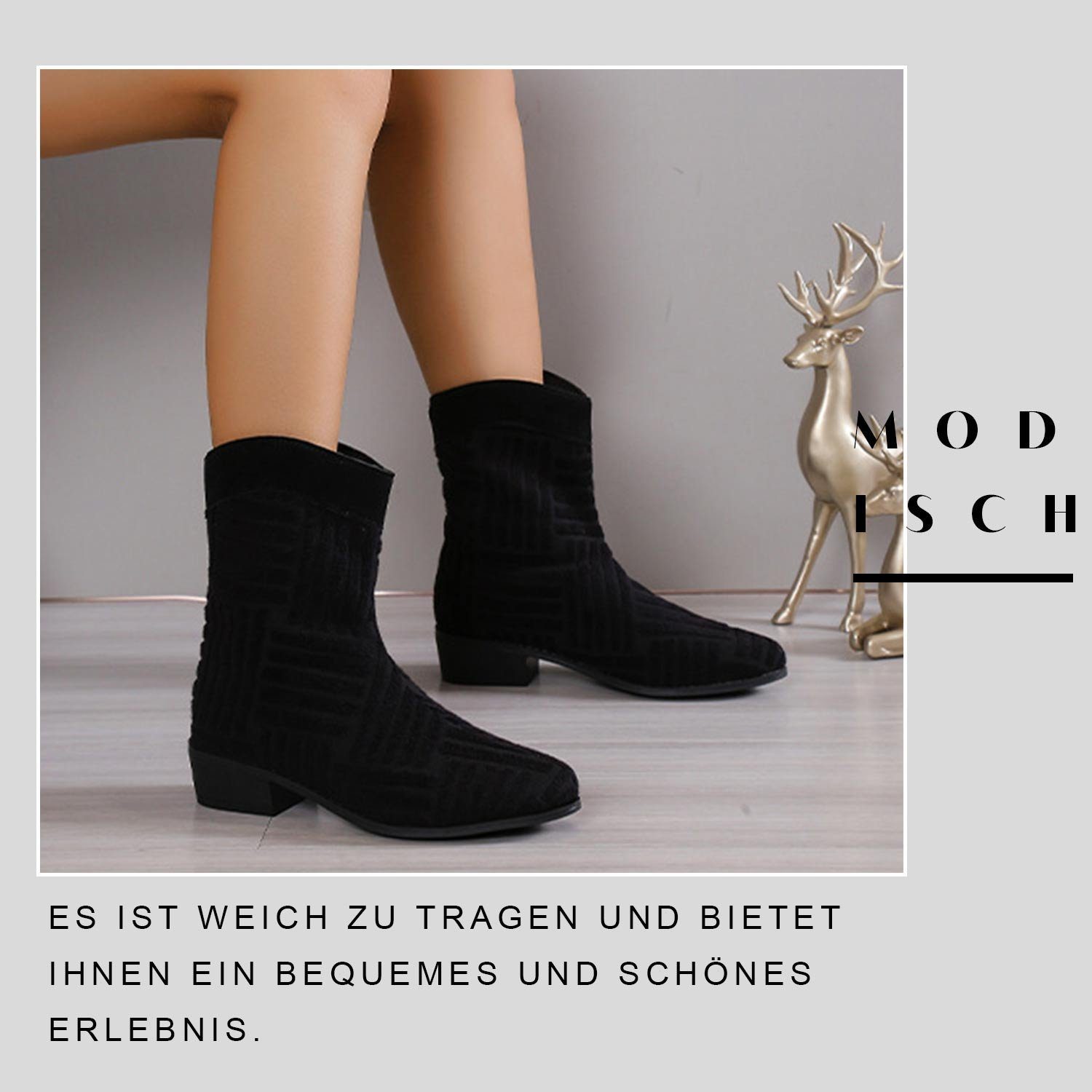Knöchel Stiefelette Schwarz Stiefel für Daisred Frottee Schuhe Damen Winterboots