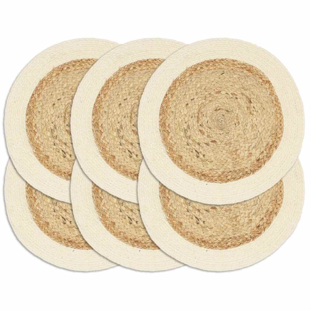 vidaXL Platzset Tischsets 6 Stk. Natur 38 cm Rund Jute und Baumwolle, (6-St)