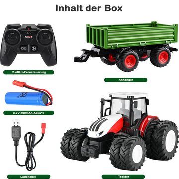 Esun RC-Traktor Ferngesteuerter Traktor mit Anhänger, Traktor Spielzeug ab 3 4 5 Jahre (Set, Komplettset), Traktor Ferngesteuert Ackerschlepper mit Licht und Sound