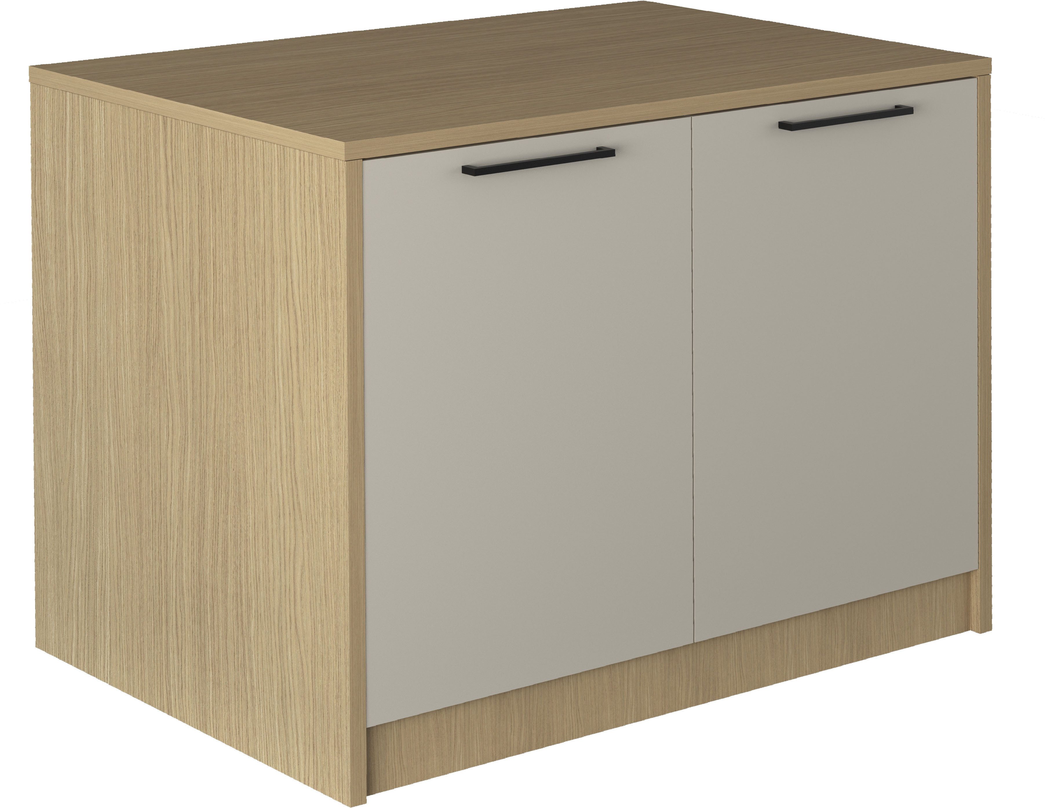 KOCHSTATION Kücheninsel KS-Luna, Breite 115 cm, 2 Türen, 4 Innenfächer, 2 Essplätze, gedämpfte Türen