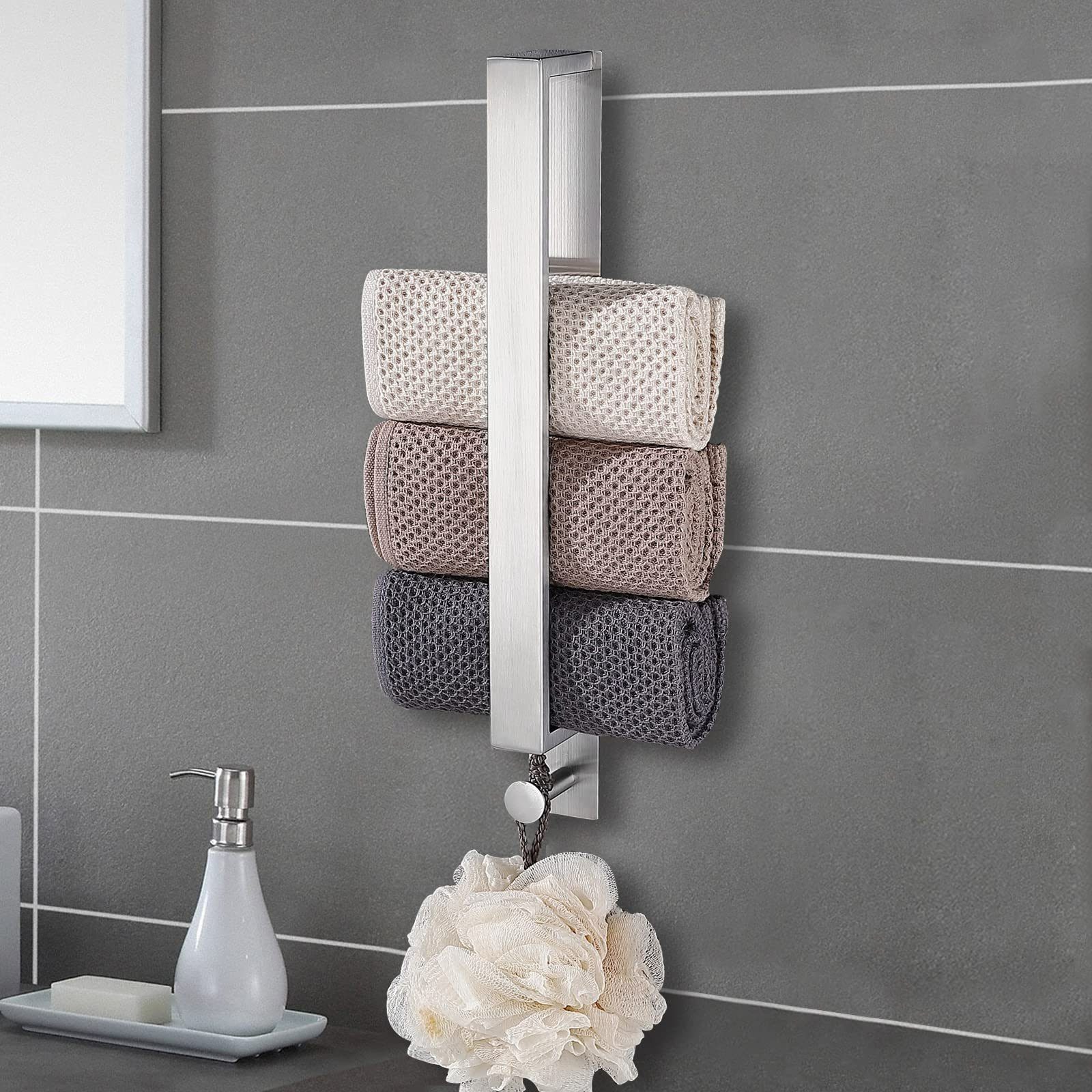 CALIYO Handtuchstange Edelstahl Handtuchhalter, 40cm Gästehandtuchhalter  Selbstklebend, Gästehandtücher Handtuch Halter mit Haken für Badezimmer