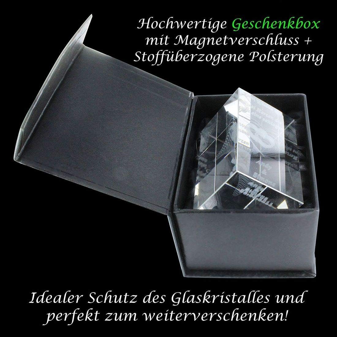 Made VIP-LASER Steuerrad Hochwertige Geschenkbox, mit I Germany, Familienbetrieb in Dekofigur 3D Glasquader Text I Hamburg Heimathafen,