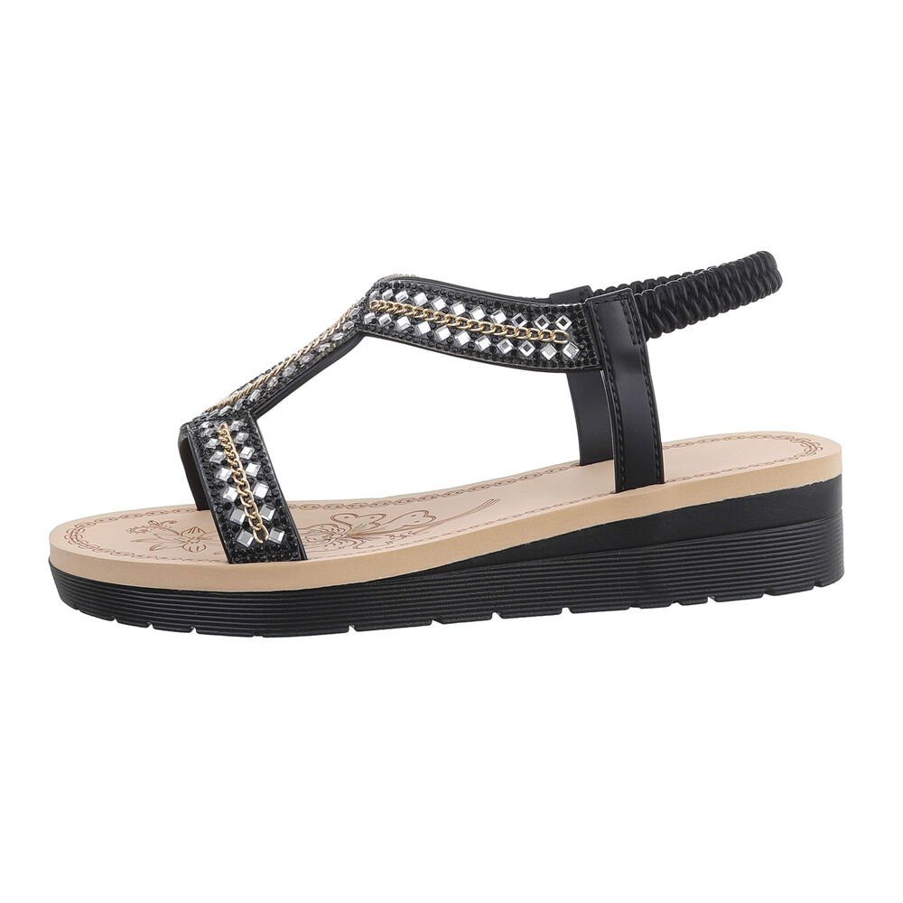 Riemchensandalette in Keilabsatz/Wedge Schwarz Keilsandaletten Freizeit Damen Ital-Design