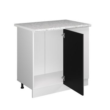 Vicco Eckunterschrank Küchenunterschrank+Arbeitsplatte R-Line Weiß Schwarz Hochglanz 86 cm