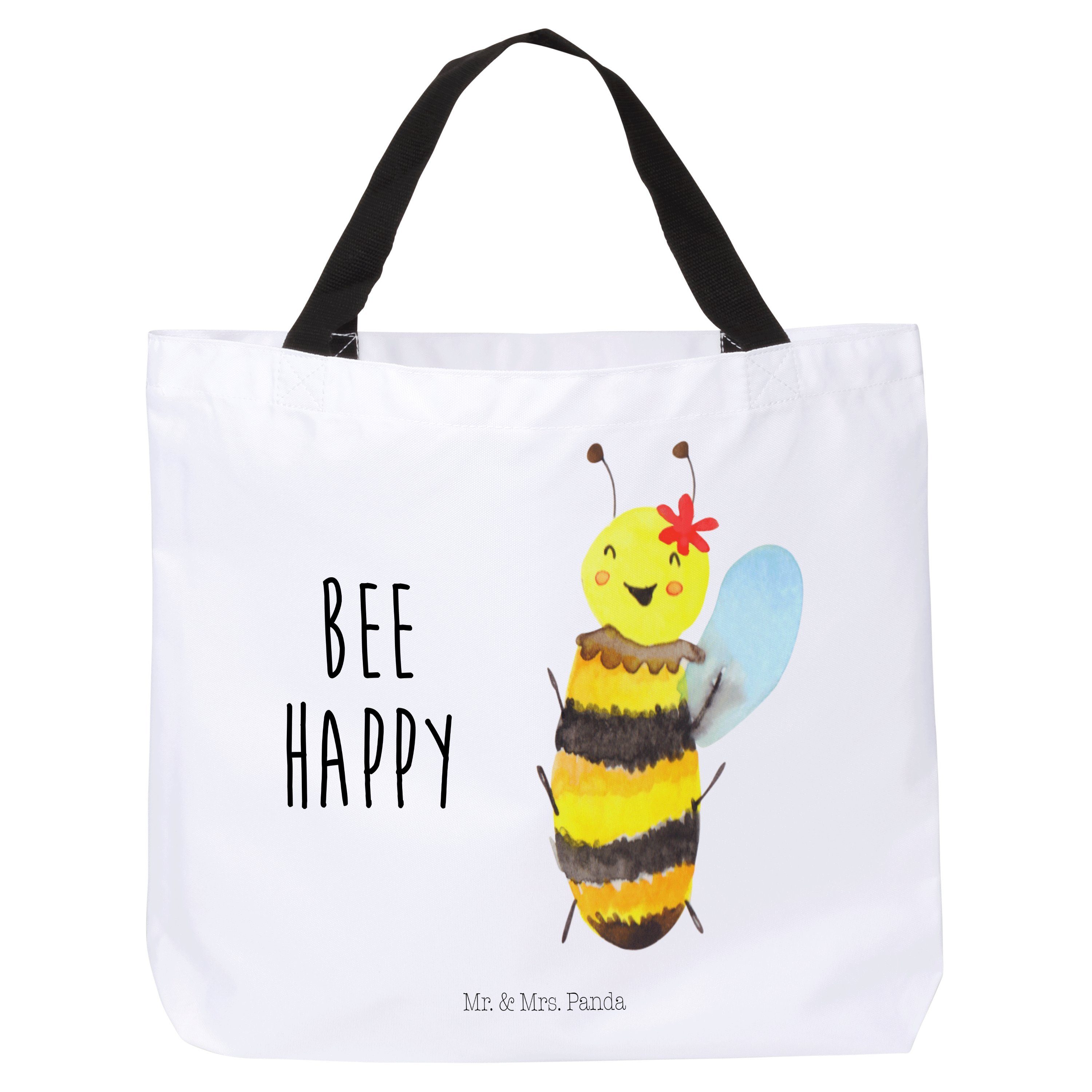 Mr. & Mrs. Panda Shopper Biene Happy - Weiß - Geschenk, Alltagstasche, Einkaufsbeutel, Tragebe (1-tlg)